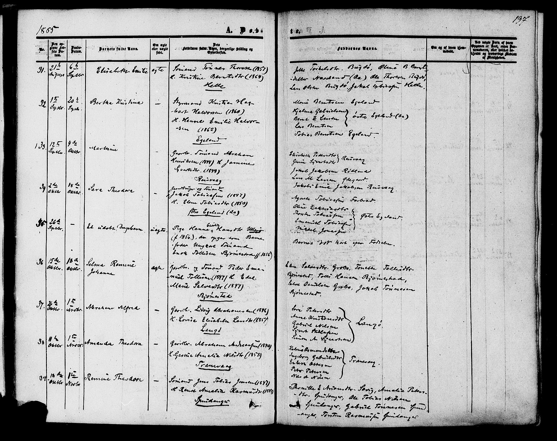 Herad sokneprestkontor, AV/SAK-1111-0018/F/Fa/Fab/L0004: Parish register (official) no. A 4, 1853-1885, p. 137