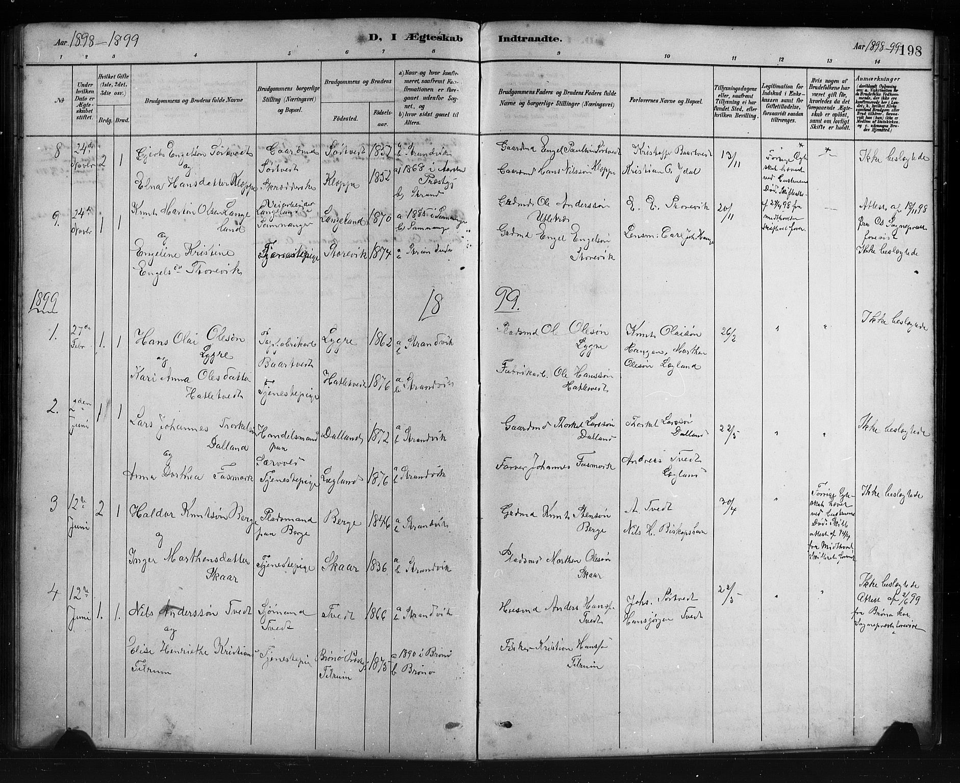 Fusa sokneprestembete, SAB/A-75401/H/Hab: Parish register (copy) no. C 2, 1886-1926, p. 198