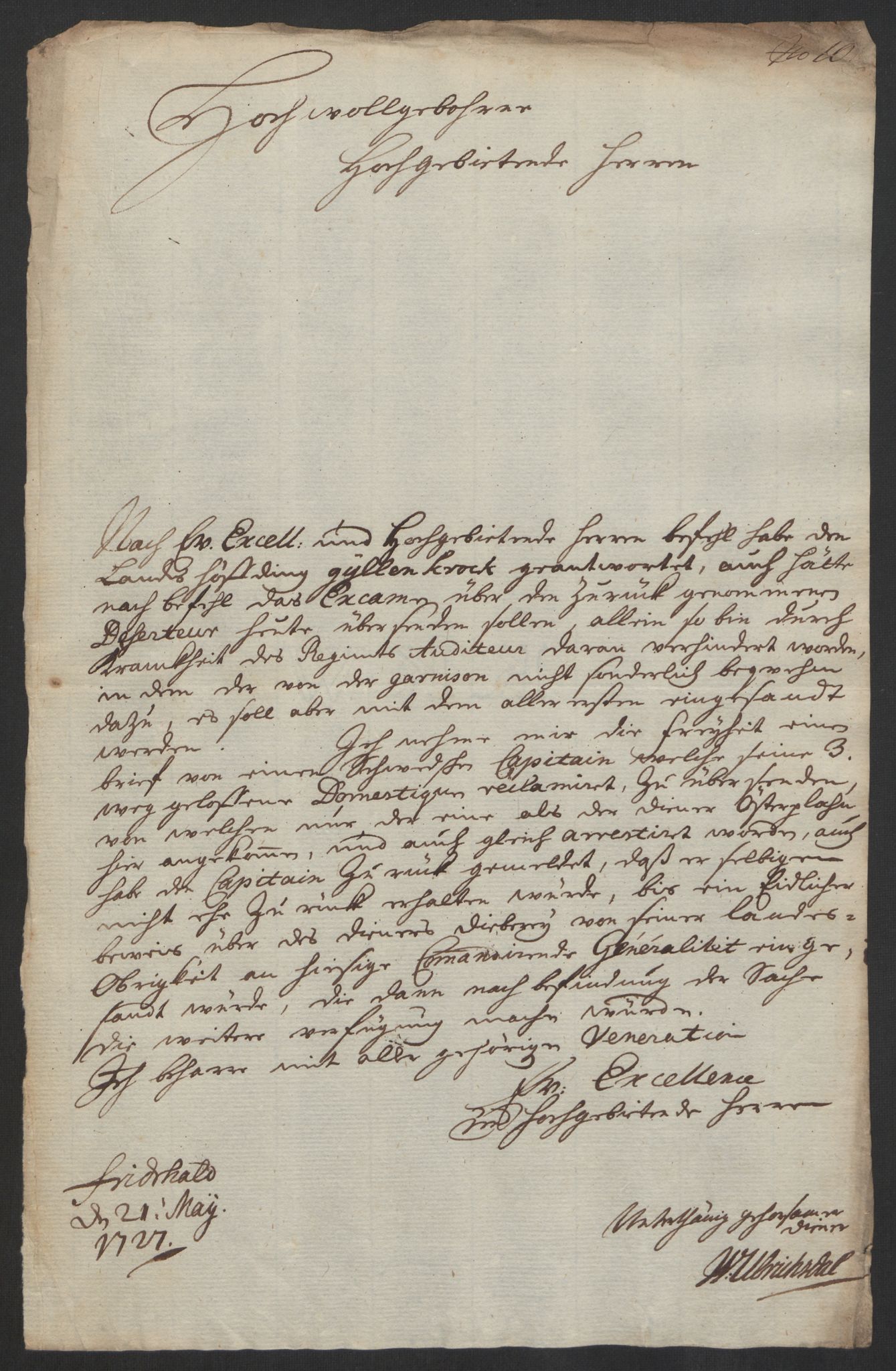 Kommanderende general (KG I) med Det norske krigsdirektorium, AV/RA-EA-5419/D/L0153: Fredriksten festning: Brev, inventarfortegnelser og regnskapsekstrakter, 1724-1729, p. 439