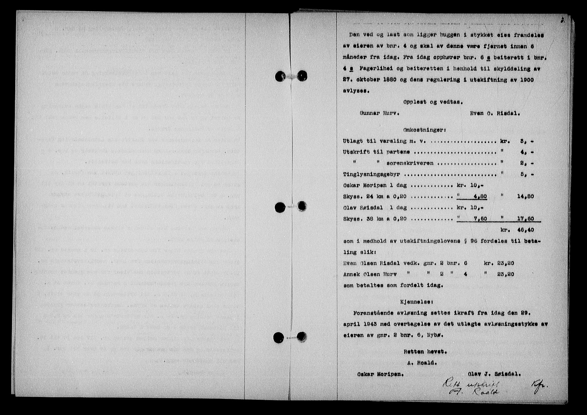 Nedenes sorenskriveri, AV/SAK-1221-0006/G/Gb/Gba/L0051: Mortgage book no. A-V, 1943-1944, Diary no: : 1013/1943