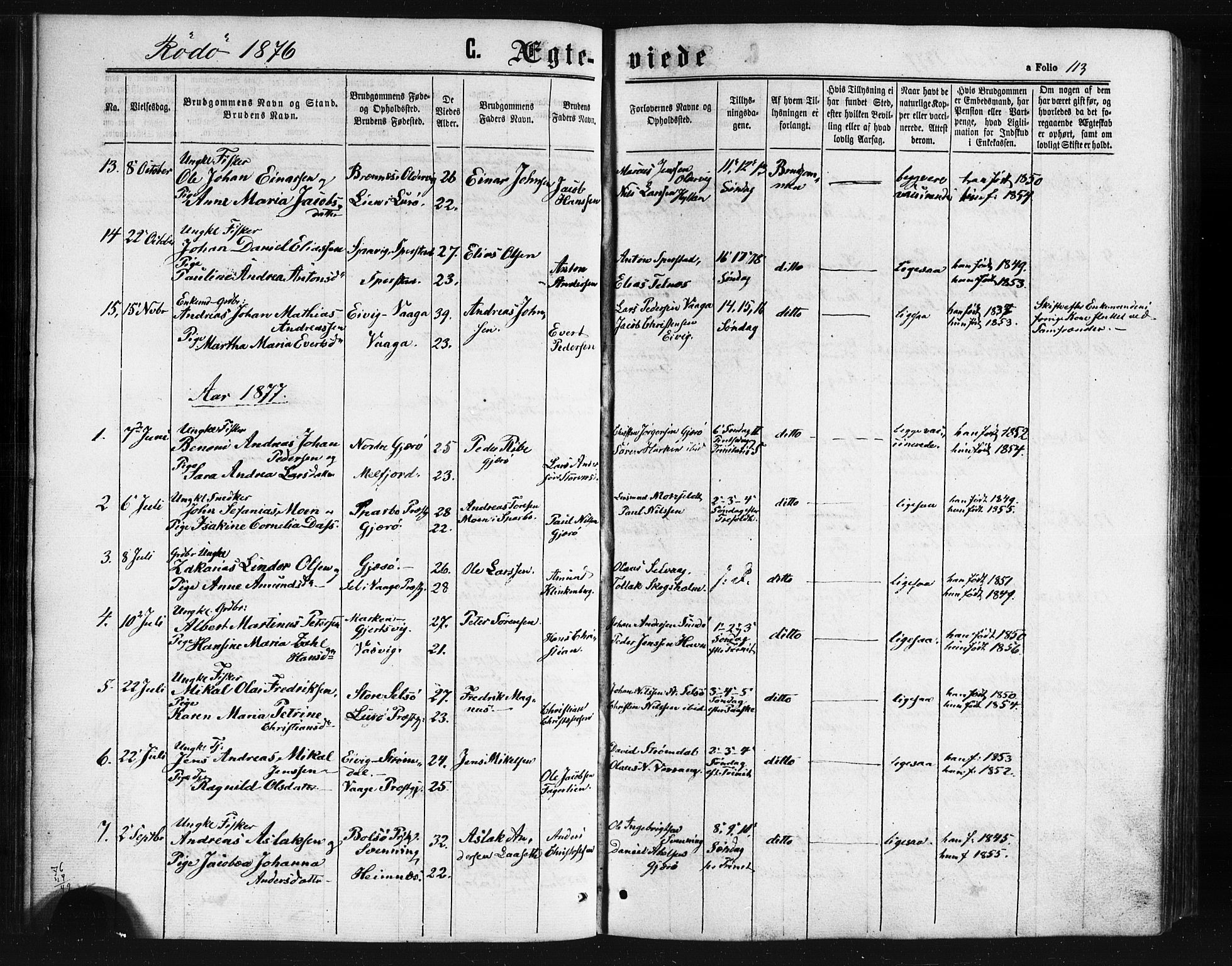 Ministerialprotokoller, klokkerbøker og fødselsregistre - Nordland, SAT/A-1459/841/L0607: Parish register (official) no. 841A11 /1, 1863-1877, p. 113