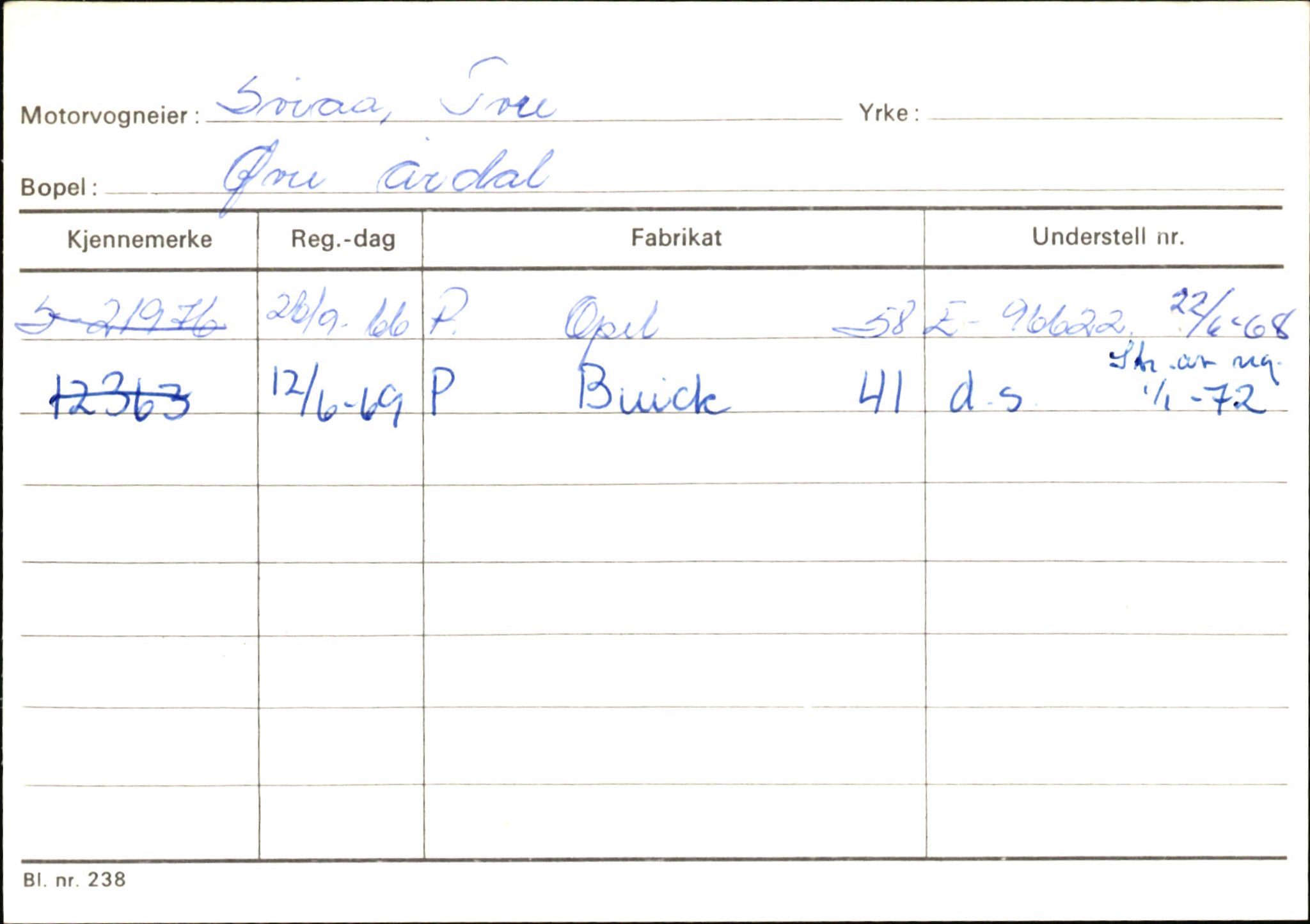 Statens vegvesen, Sogn og Fjordane vegkontor, AV/SAB-A-5301/4/F/L0146: Registerkort Årdal R-Å samt diverse kort, 1945-1975, p. 822