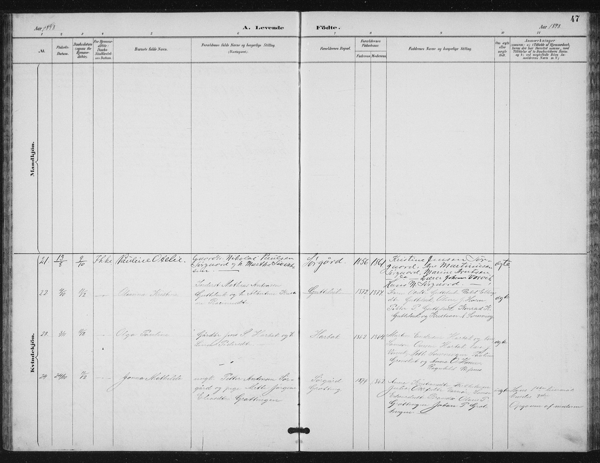 Ministerialprotokoller, klokkerbøker og fødselsregistre - Sør-Trøndelag, AV/SAT-A-1456/656/L0698: Parish register (copy) no. 656C04, 1890-1904, p. 47