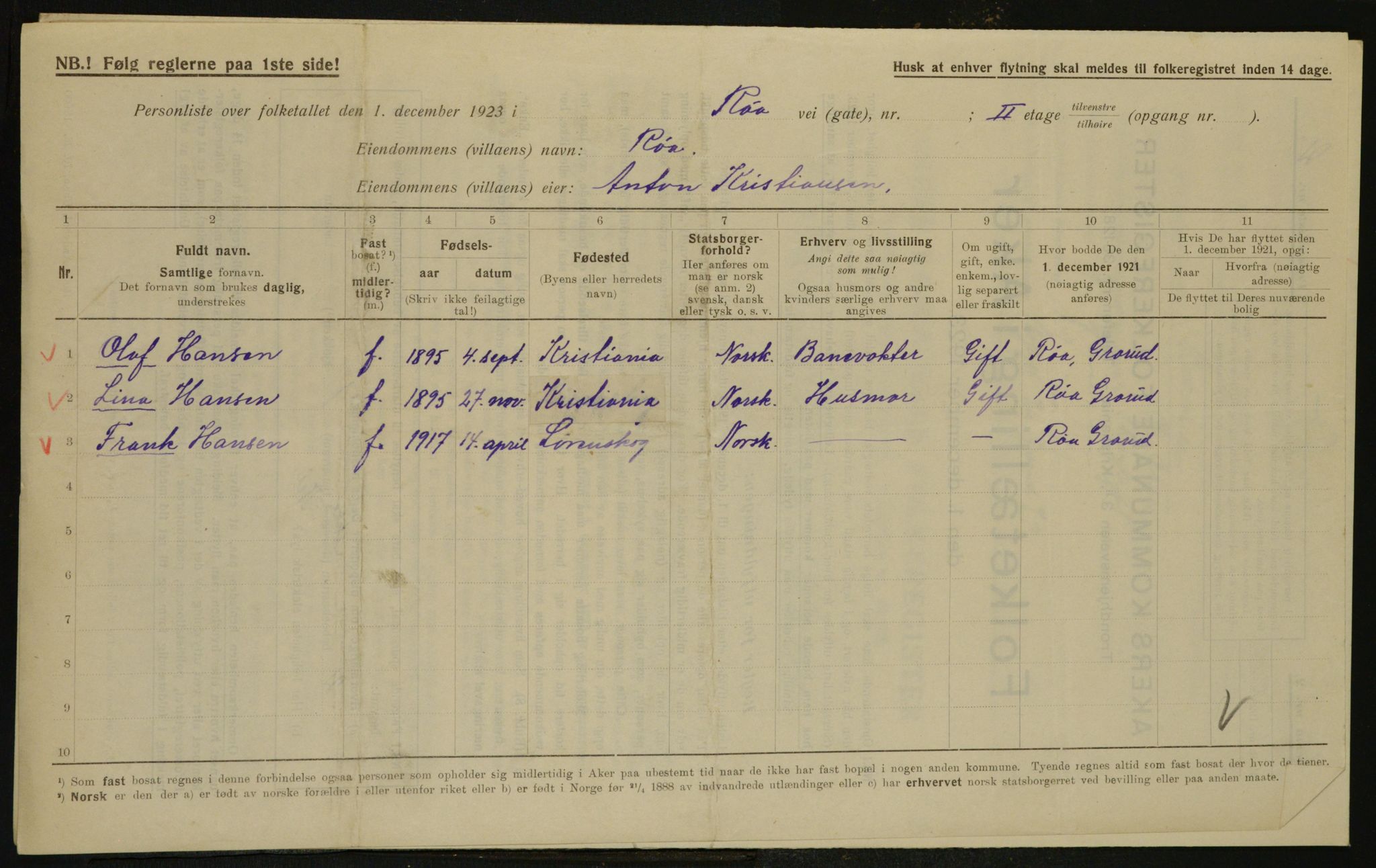 , Municipal Census 1923 for Aker, 1923, p. 30152