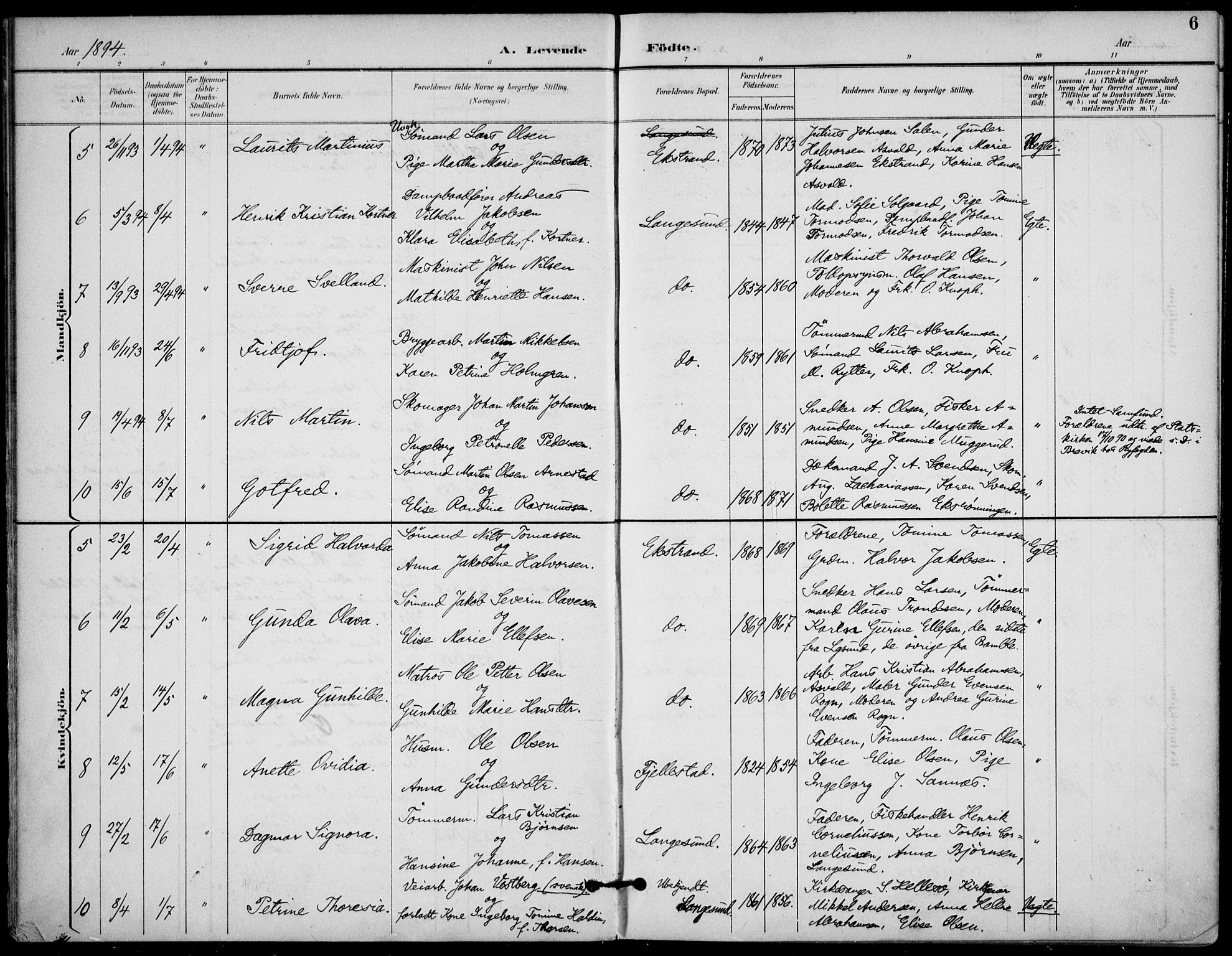 Langesund kirkebøker, SAKO/A-280/F/Fa/L0003: Parish register (official) no. 3, 1893-1907, p. 6