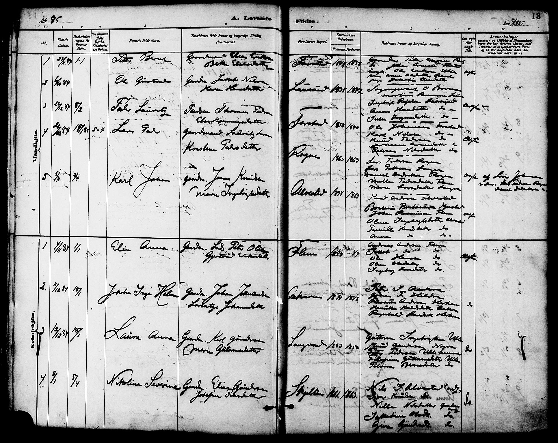 Ministerialprotokoller, klokkerbøker og fødselsregistre - Møre og Romsdal, SAT/A-1454/536/L0501: Parish register (official) no. 536A10, 1884-1896, p. 13