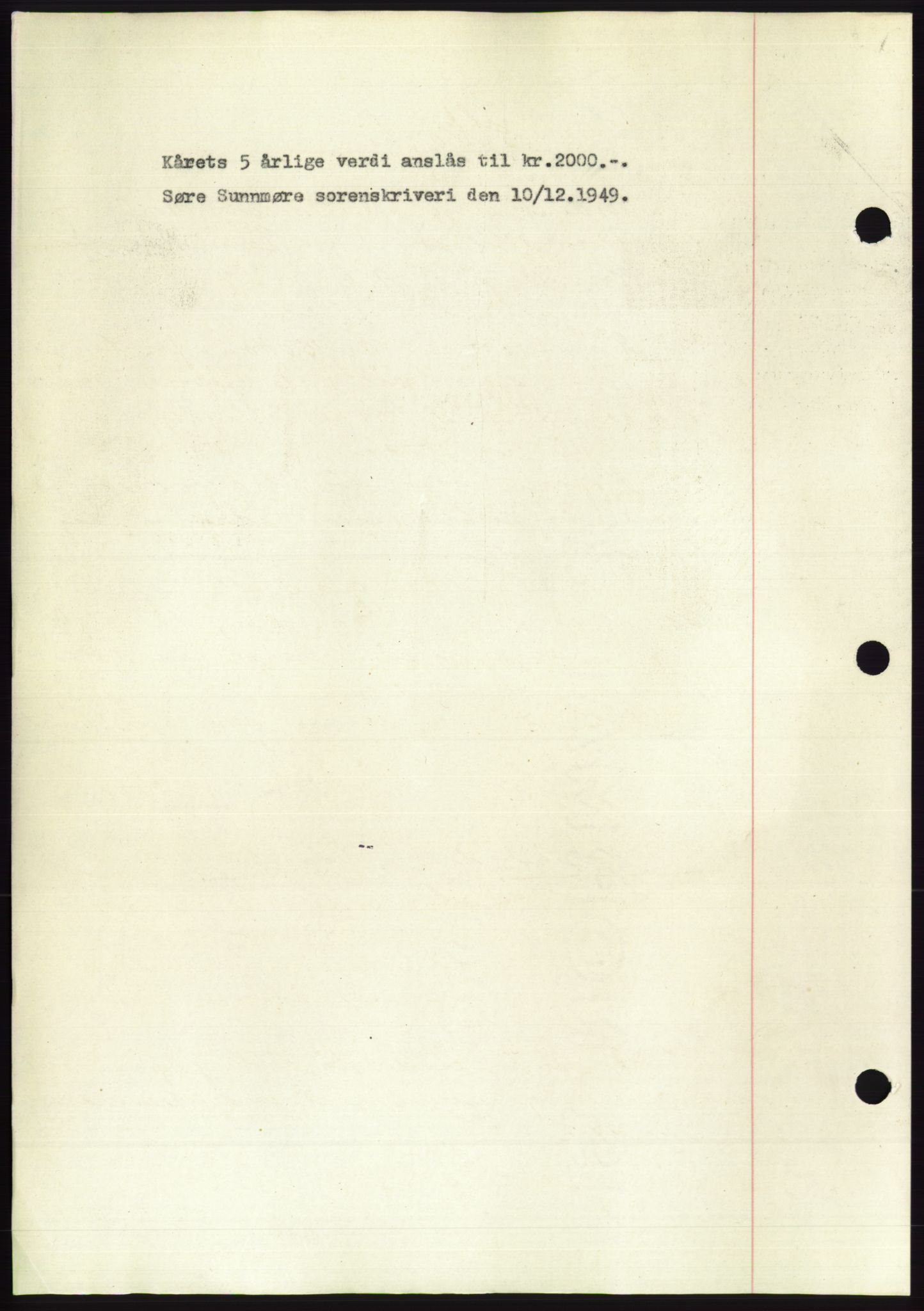 Søre Sunnmøre sorenskriveri, AV/SAT-A-4122/1/2/2C/L0085: Mortgage book no. 11A, 1949-1949, Diary no: : 2122/1949