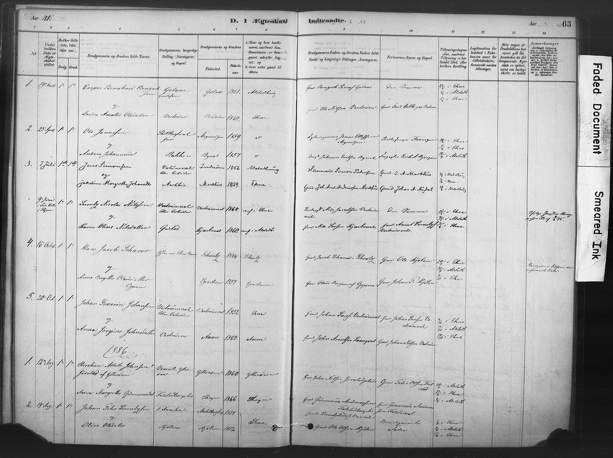 Ministerialprotokoller, klokkerbøker og fødselsregistre - Nord-Trøndelag, SAT/A-1458/719/L0178: Parish register (official) no. 719A01, 1878-1900, p. 63