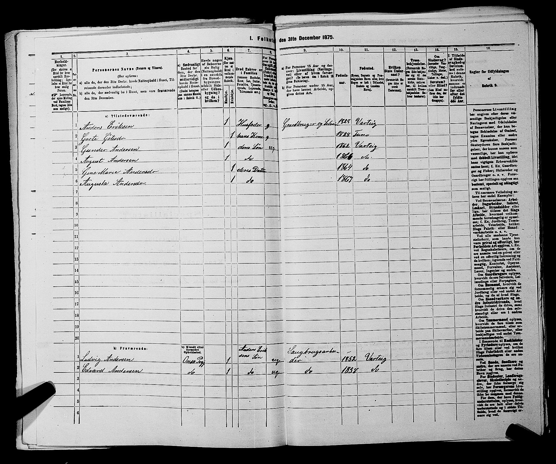 RA, 1875 census for 0114P Varteig, 1875, p. 331