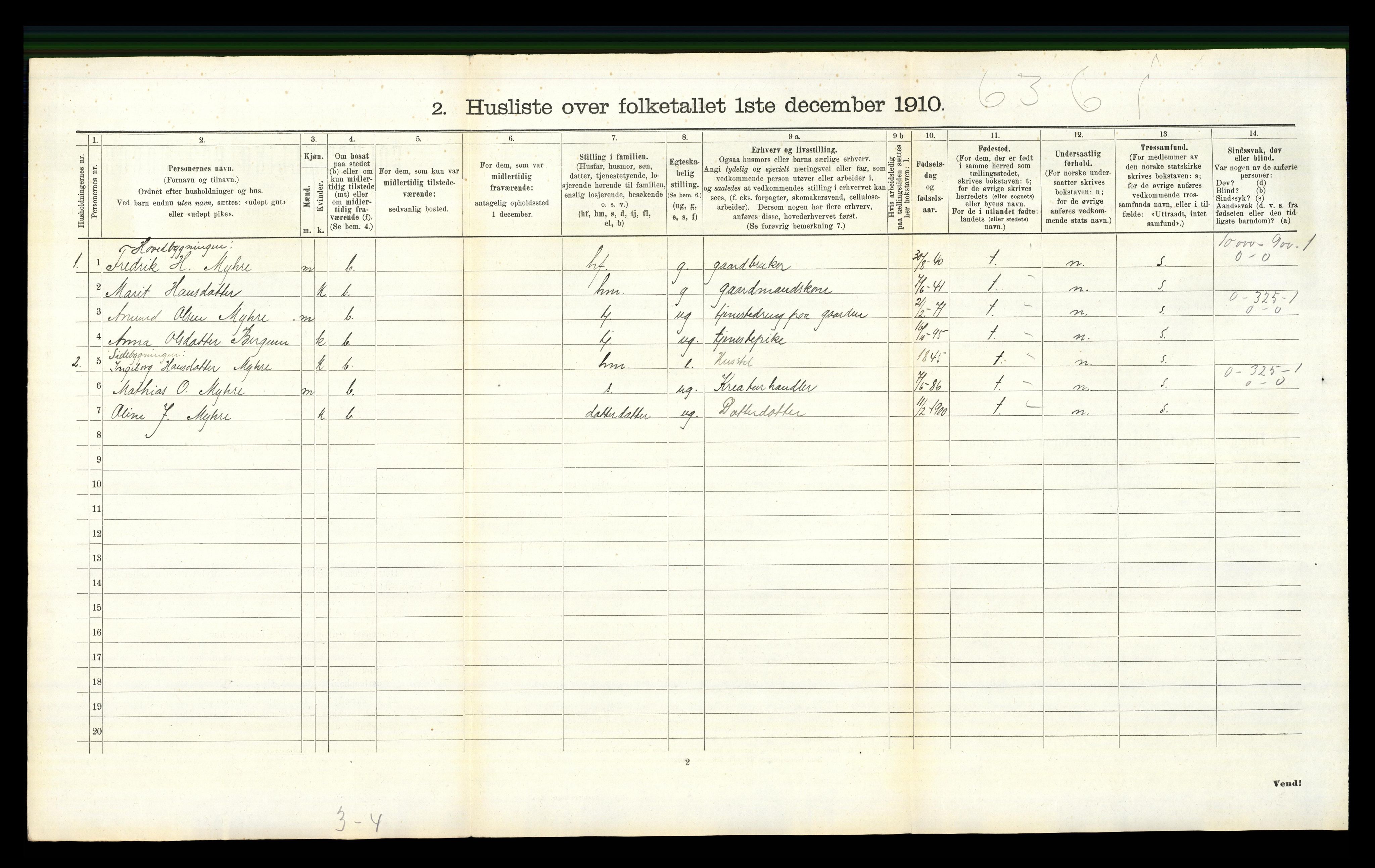 RA, 1910 census for Nord-Fron, 1910, p. 1035