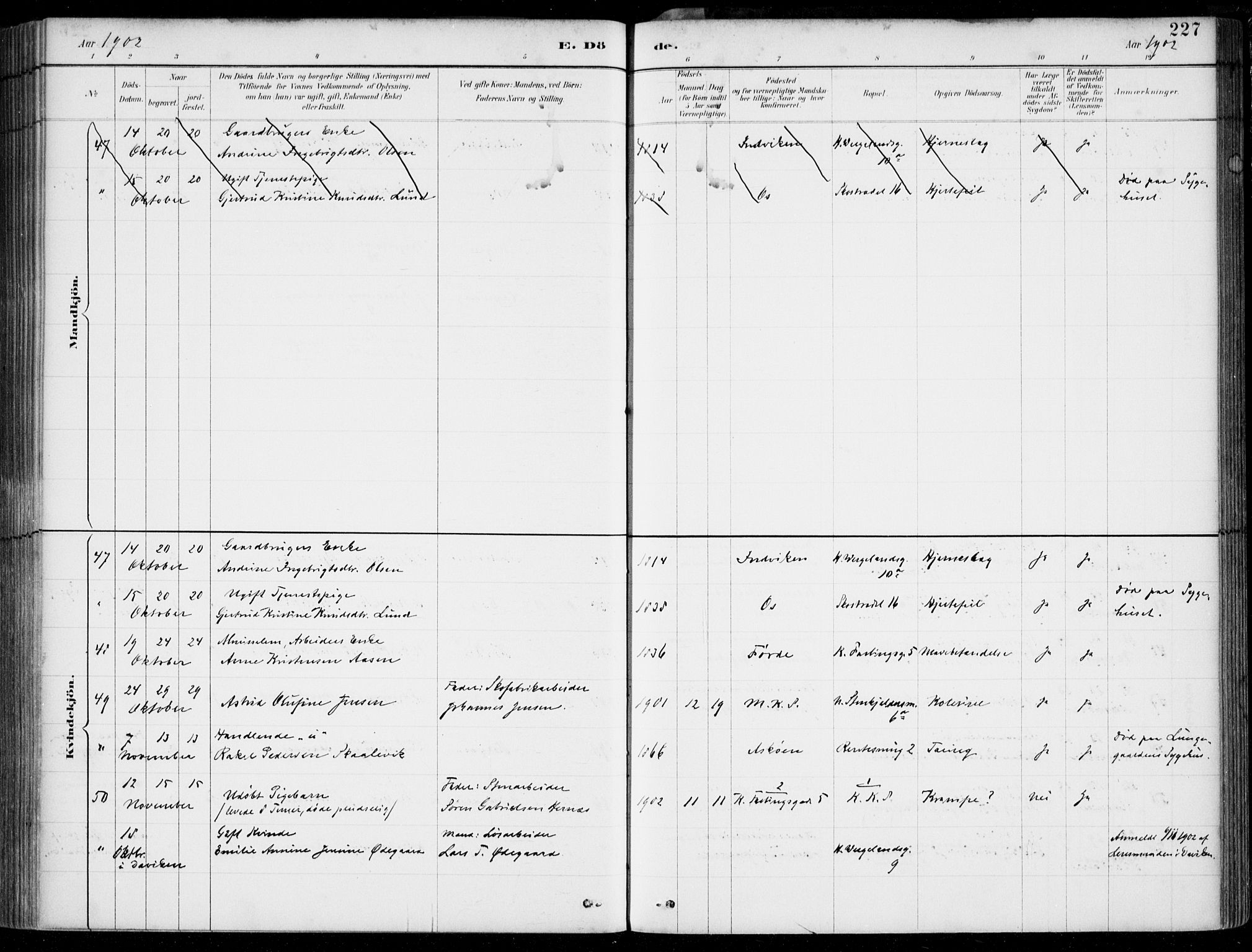 Korskirken sokneprestembete, AV/SAB-A-76101/H/Hab: Parish register (copy) no. E 4, 1884-1910, p. 227