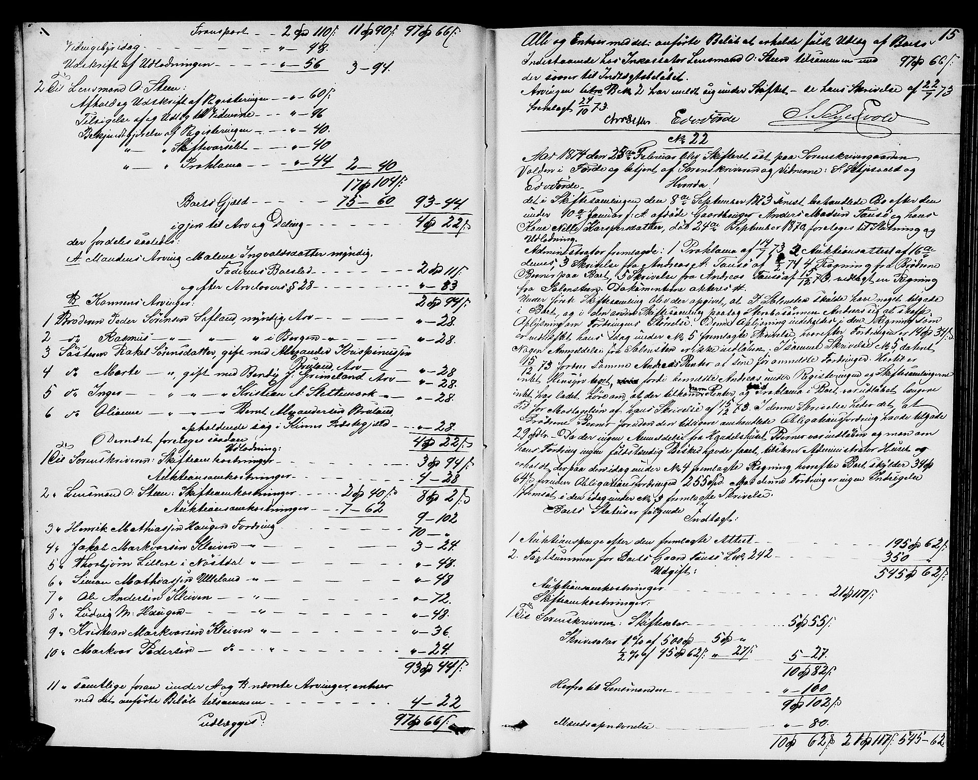 Sunnfjord tingrett, AV/SAB-A-3201/1/H/Hd/L0005: Skifteutlodningsprotokoll, 1874-1881, p. 14b-15a