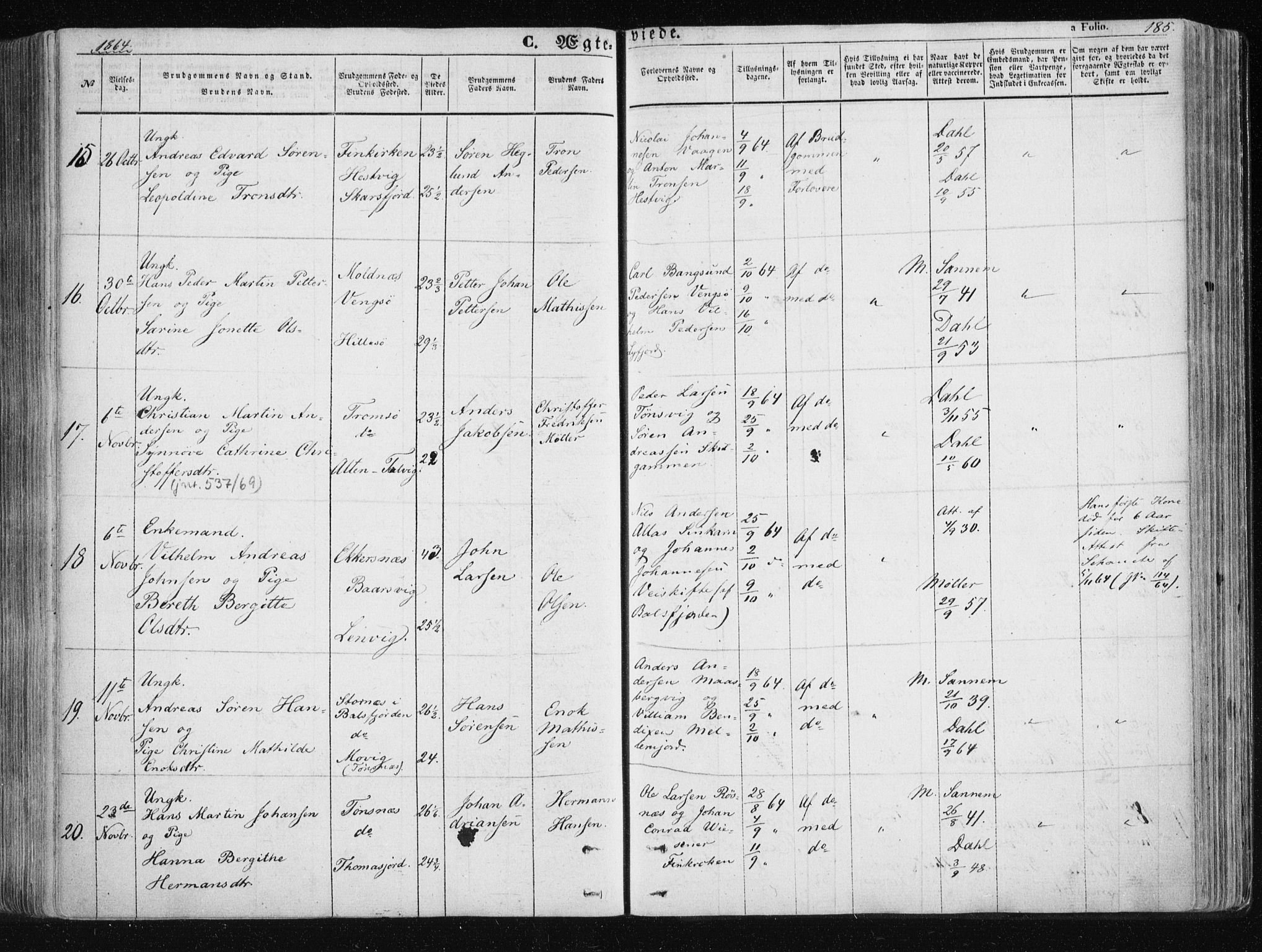 Tromsøysund sokneprestkontor, SATØ/S-1304/G/Ga/L0001kirke: Parish register (official) no. 1, 1856-1867, p. 185
