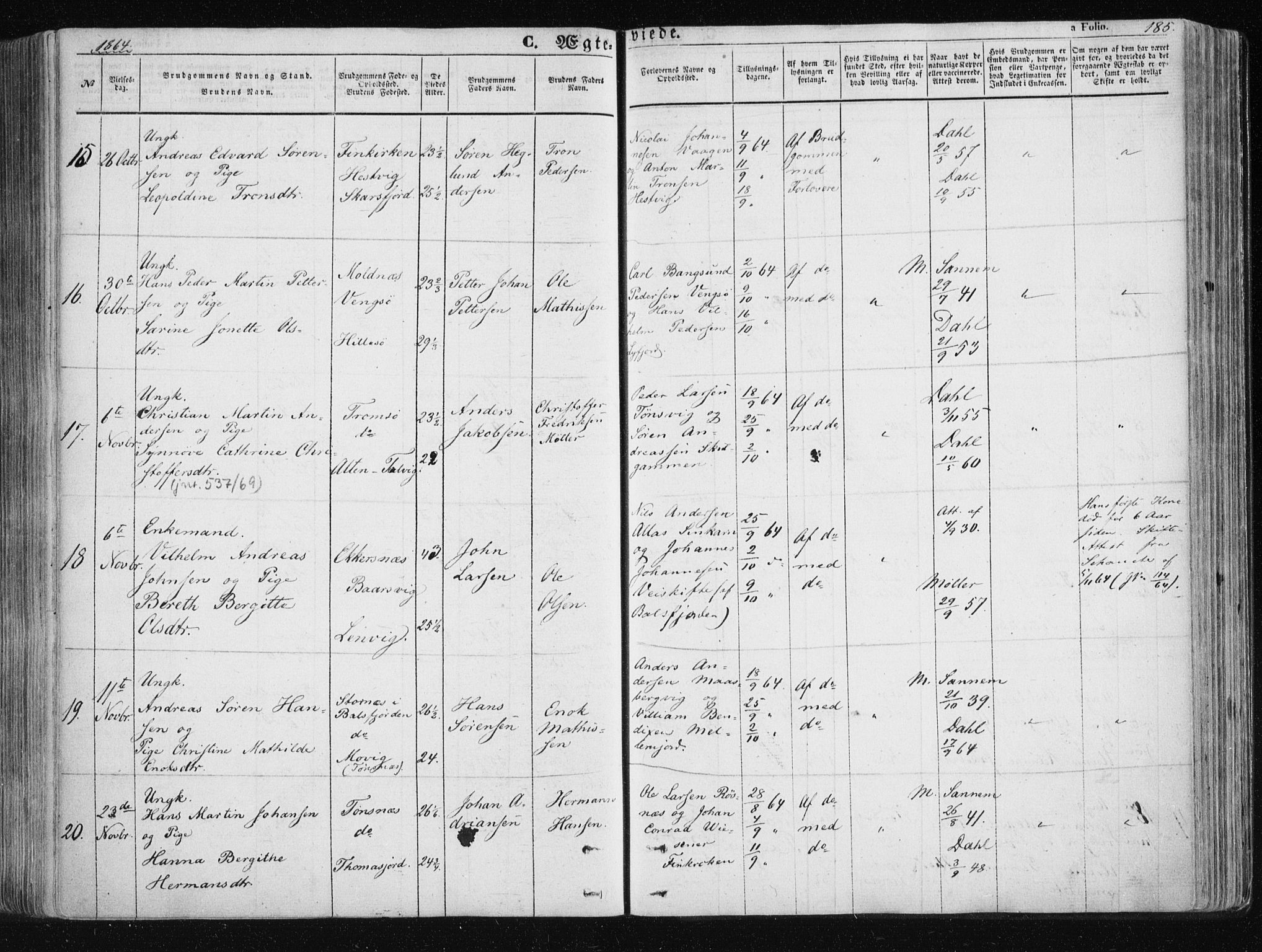 Tromsøysund sokneprestkontor, AV/SATØ-S-1304/G/Ga/L0001kirke: Parish register (official) no. 1, 1856-1867, p. 185