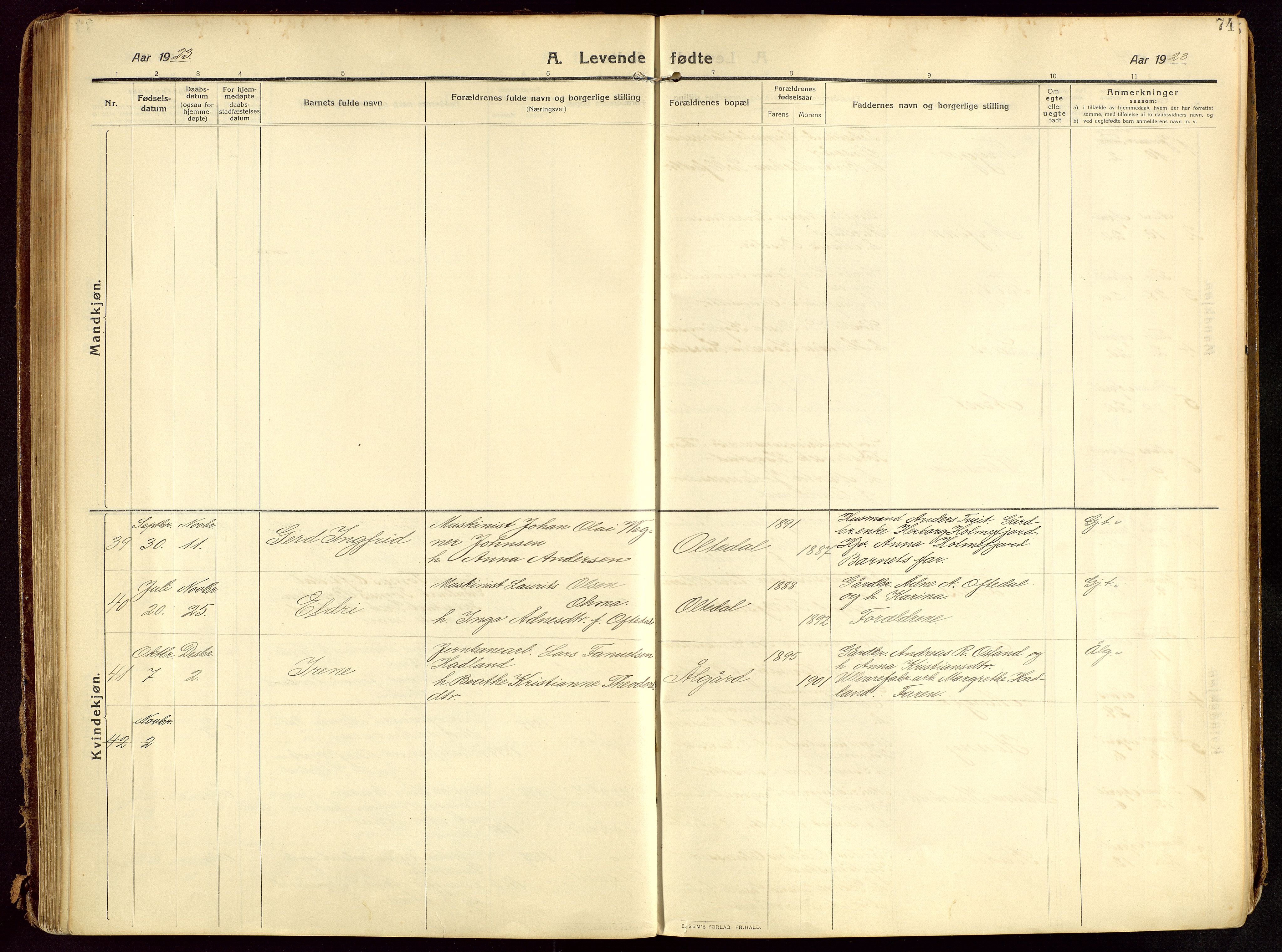 Lye sokneprestkontor, AV/SAST-A-101794/002/B/L0001: Parish register (official) no. A 13, 1910-1925, p. 74