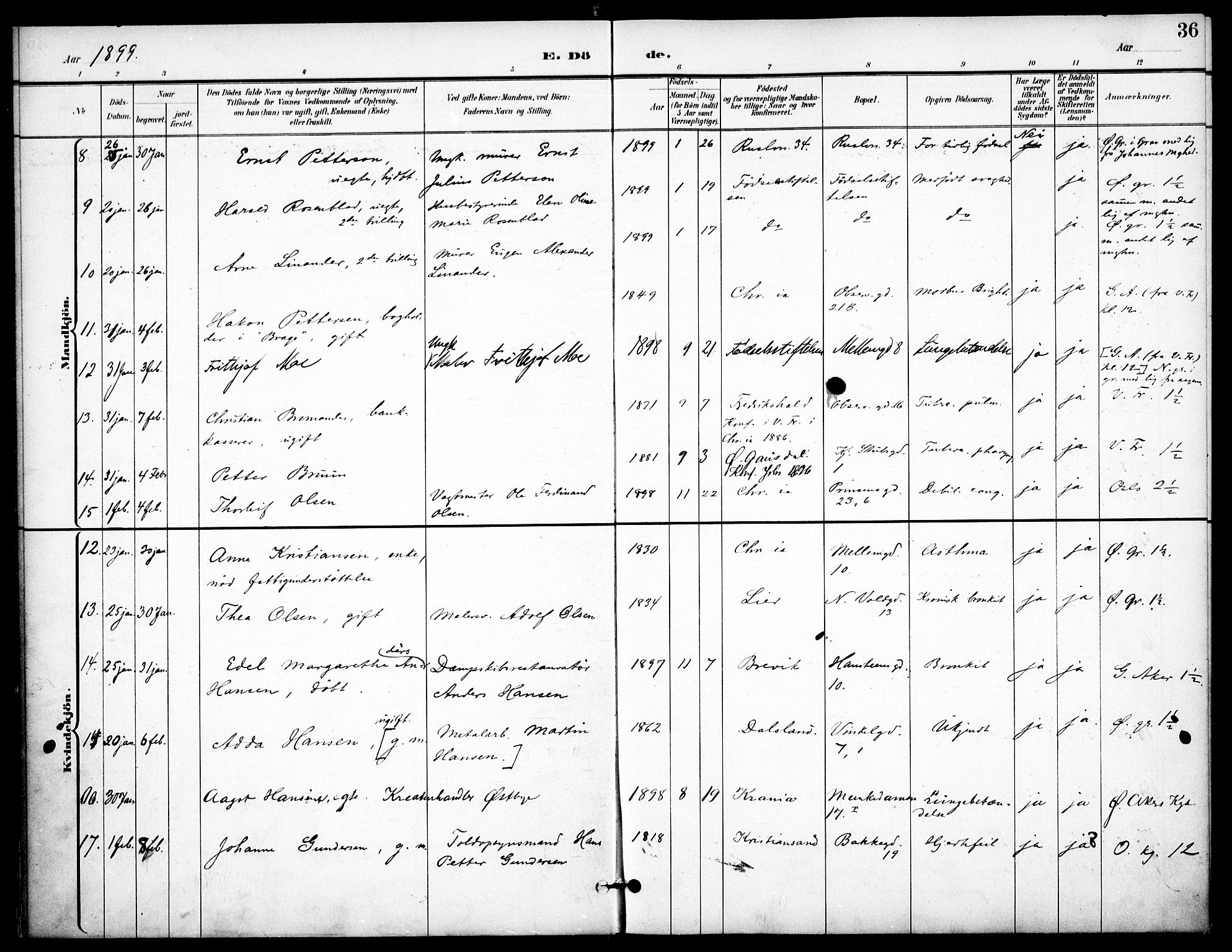 Johannes prestekontor Kirkebøker, AV/SAO-A-10852/F/Fa/L0008: Parish register (official) no. 8, 1897-1917, p. 36