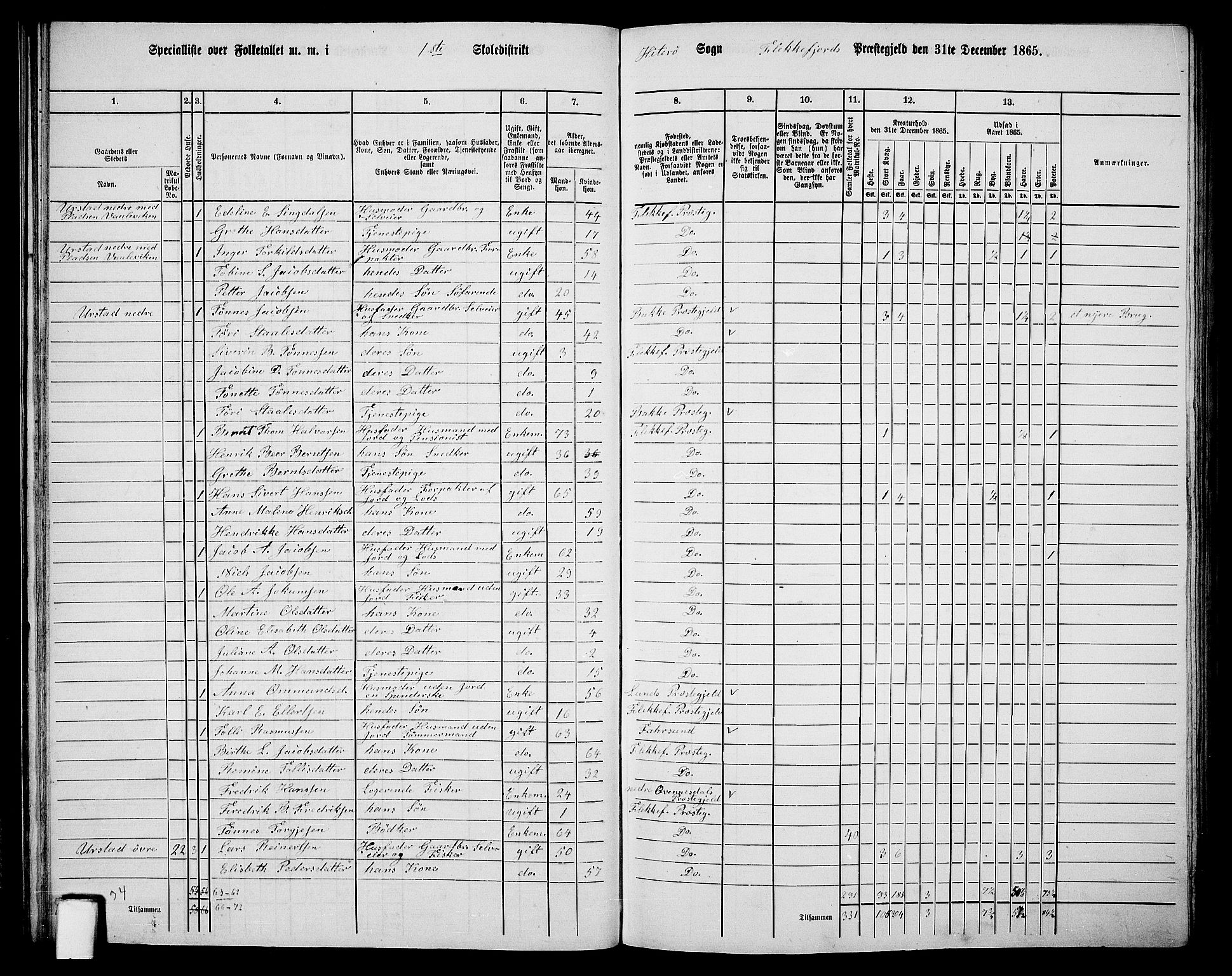 RA, 1865 census for Flekkefjord/Nes og Hidra, 1865, p. 38