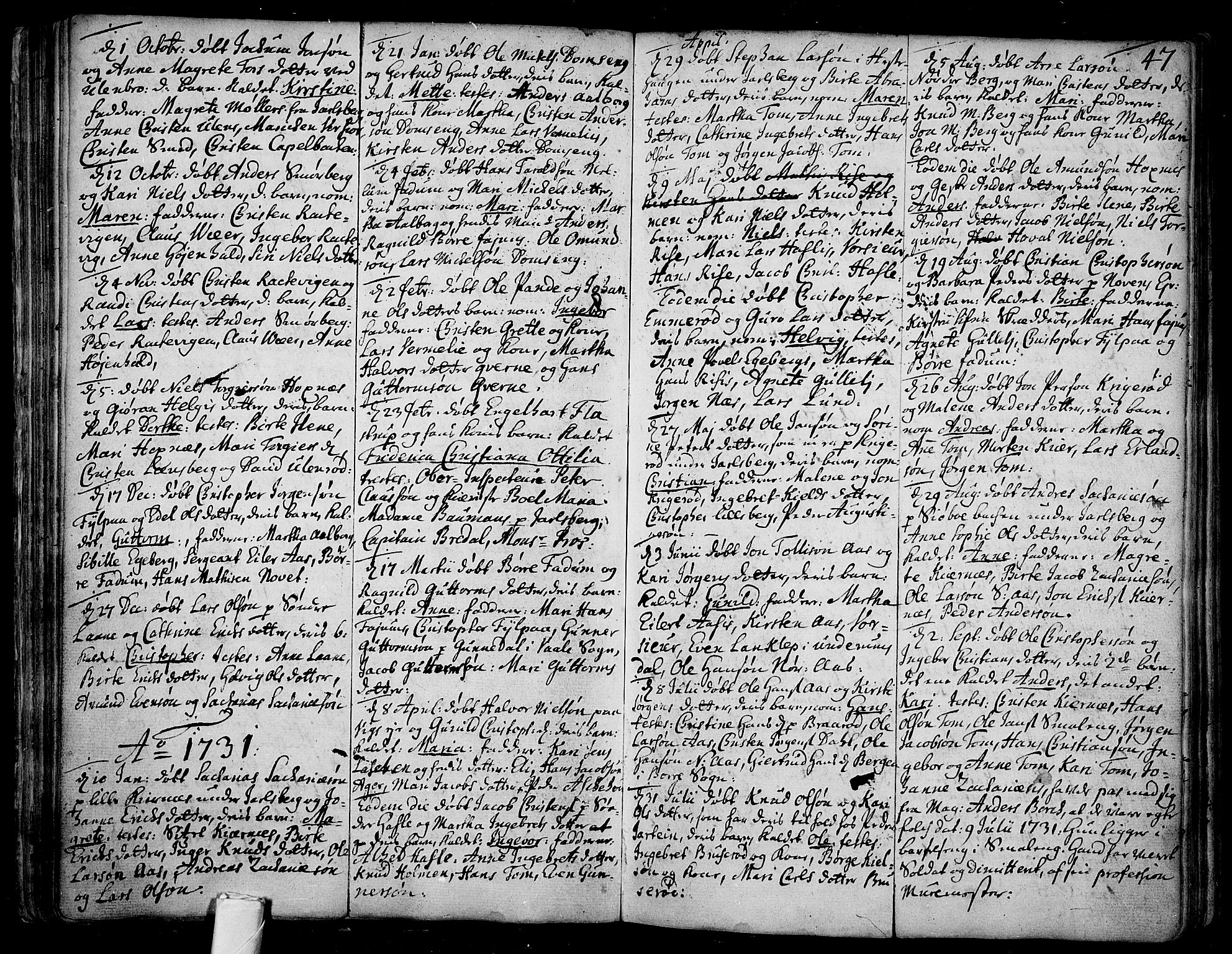 Sem kirkebøker, SAKO/A-5/F/Fa/L0001: Parish register (official) no. I 1, 1702-1763, p. 47