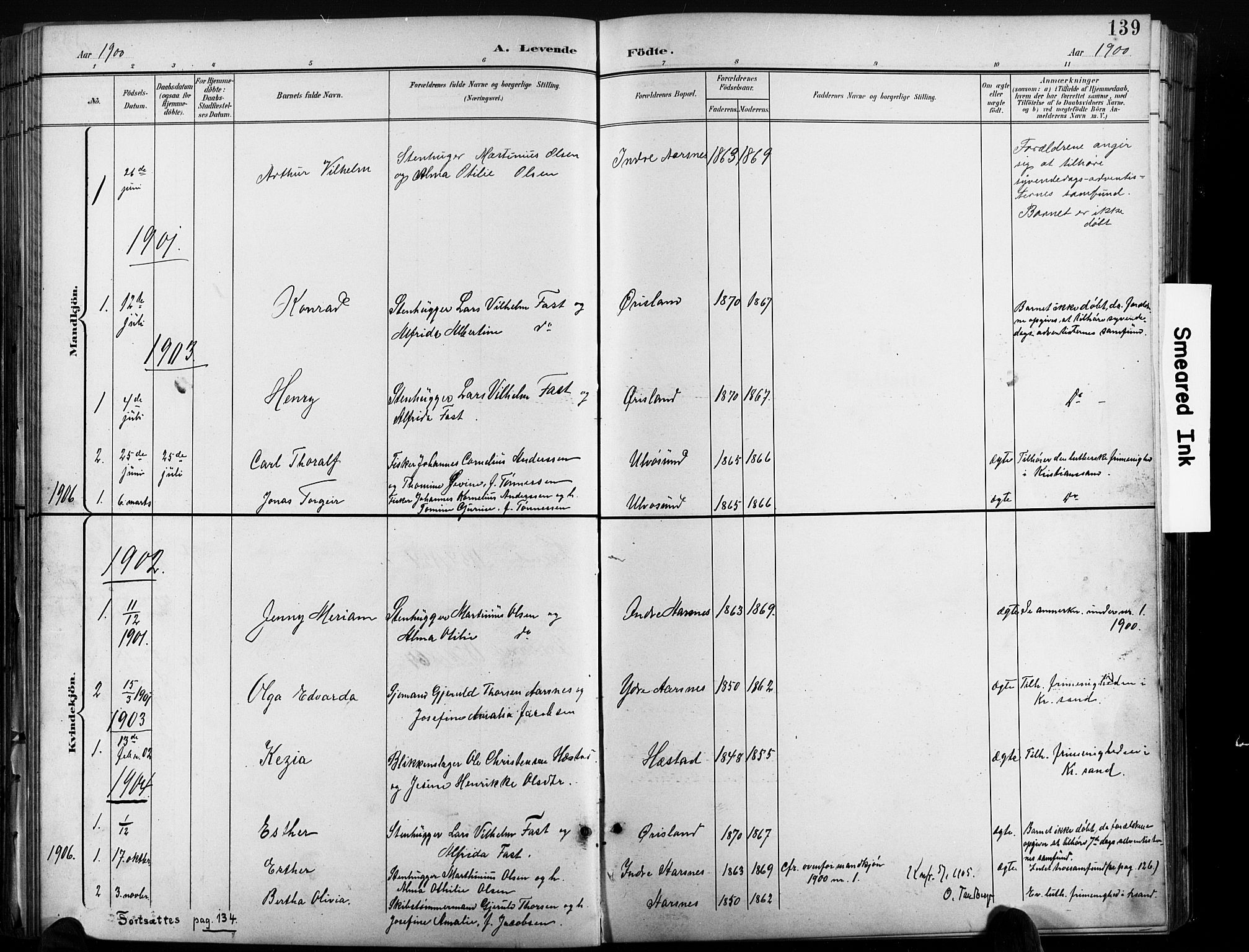 Høvåg sokneprestkontor, AV/SAK-1111-0025/F/Fb/L0005: Parish register (copy) no. B 5, 1898-1929, p. 139