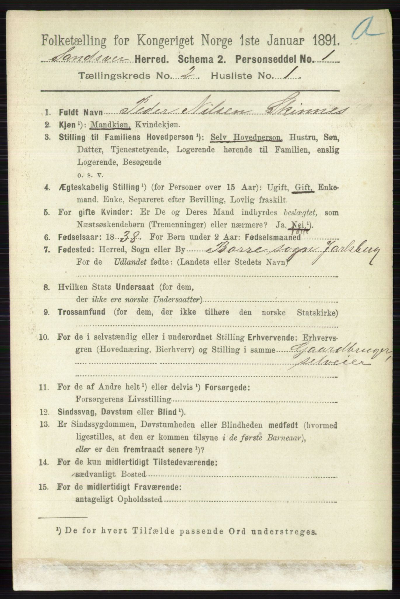 RA, 1891 census for 0629 Sandsvær, 1891, p. 680