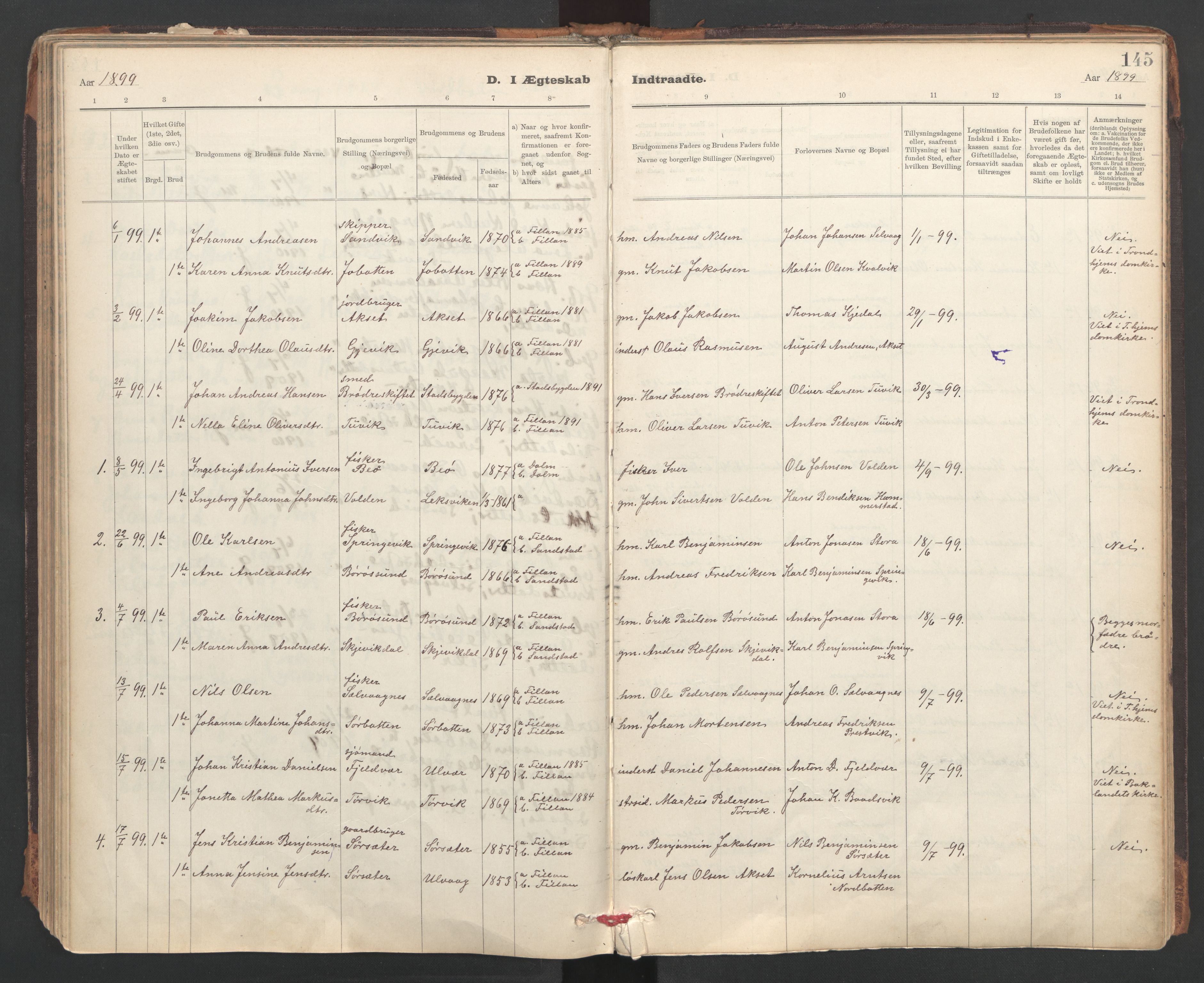 Ministerialprotokoller, klokkerbøker og fødselsregistre - Sør-Trøndelag, SAT/A-1456/637/L0559: Parish register (official) no. 637A02, 1899-1923, p. 145