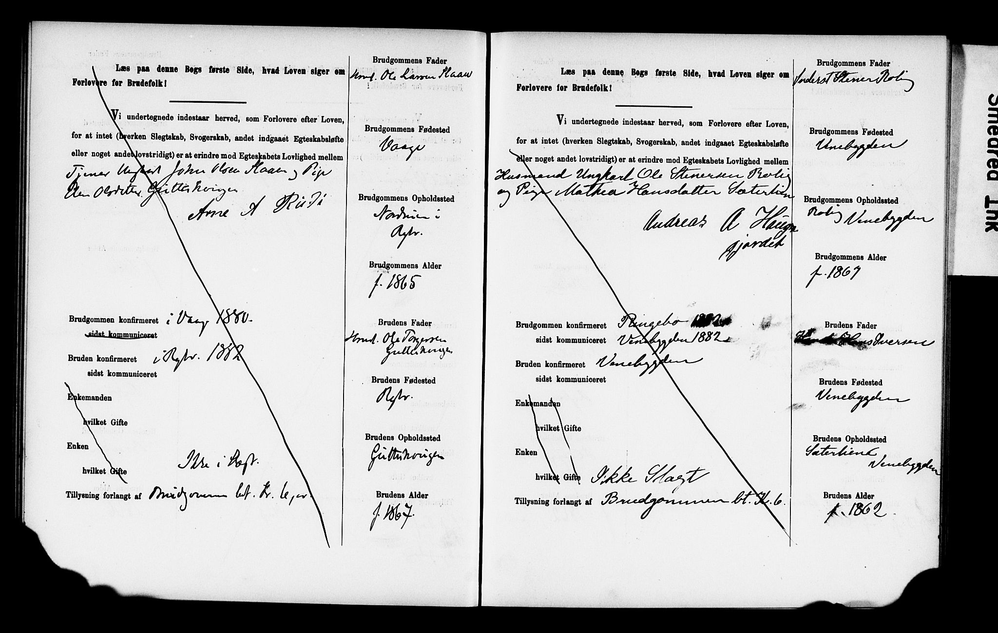 Ringebu prestekontor, SAH/PREST-082/I/Ie: Banns register no. 2, 1886-1894