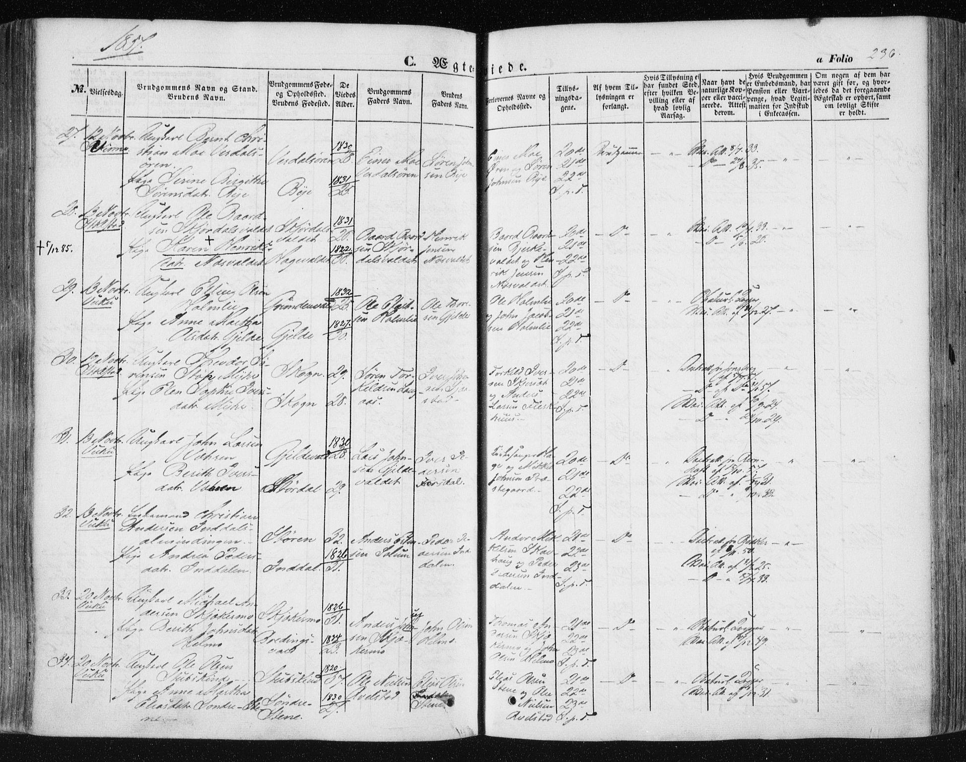 Ministerialprotokoller, klokkerbøker og fødselsregistre - Nord-Trøndelag, SAT/A-1458/723/L0240: Parish register (official) no. 723A09, 1852-1860, p. 236