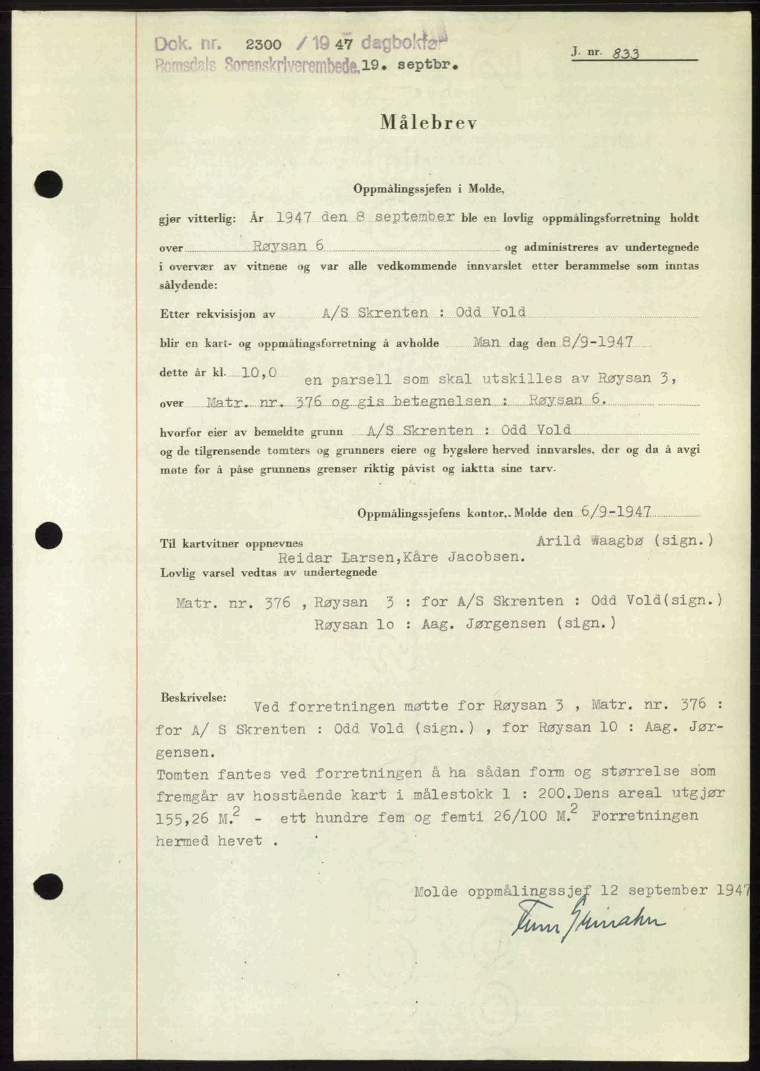 Romsdal sorenskriveri, SAT/A-4149/1/2/2C: Mortgage book no. A24, 1947-1947, Diary no: : 2300/1947