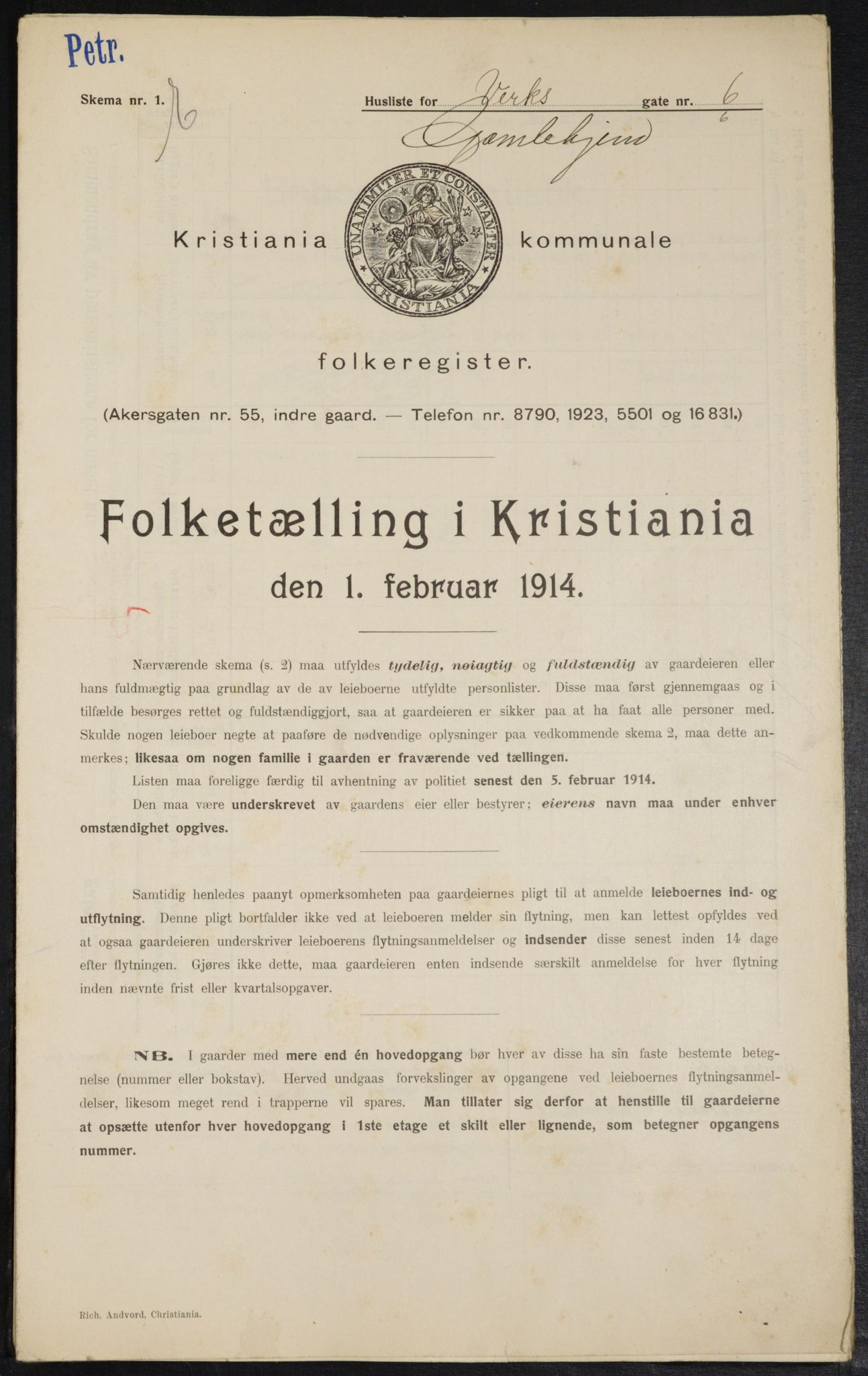 OBA, Municipal Census 1914 for Kristiania, 1914, p. 122994