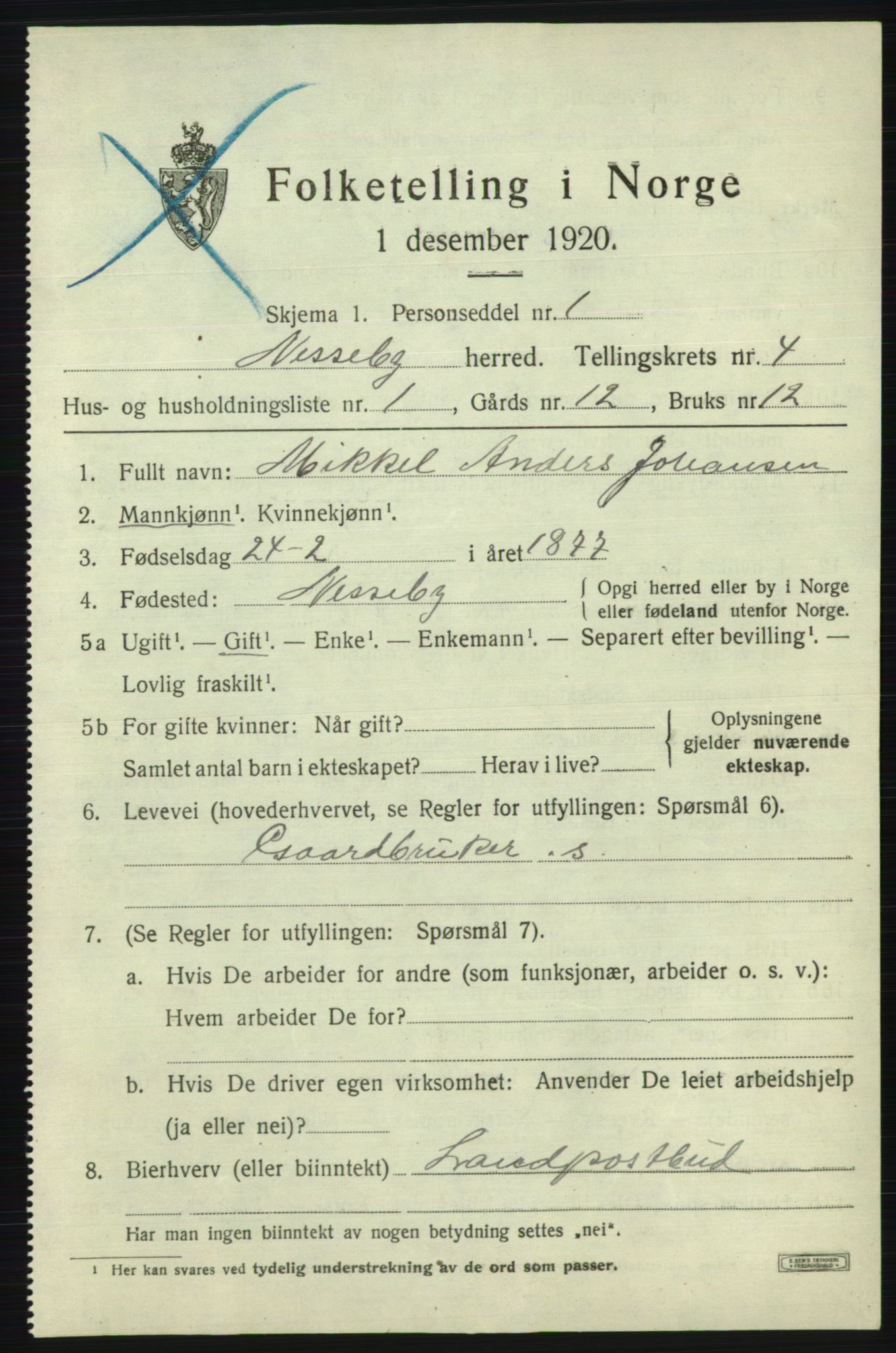 SATØ, 1920 census for Nesseby, 1920, p. 1890