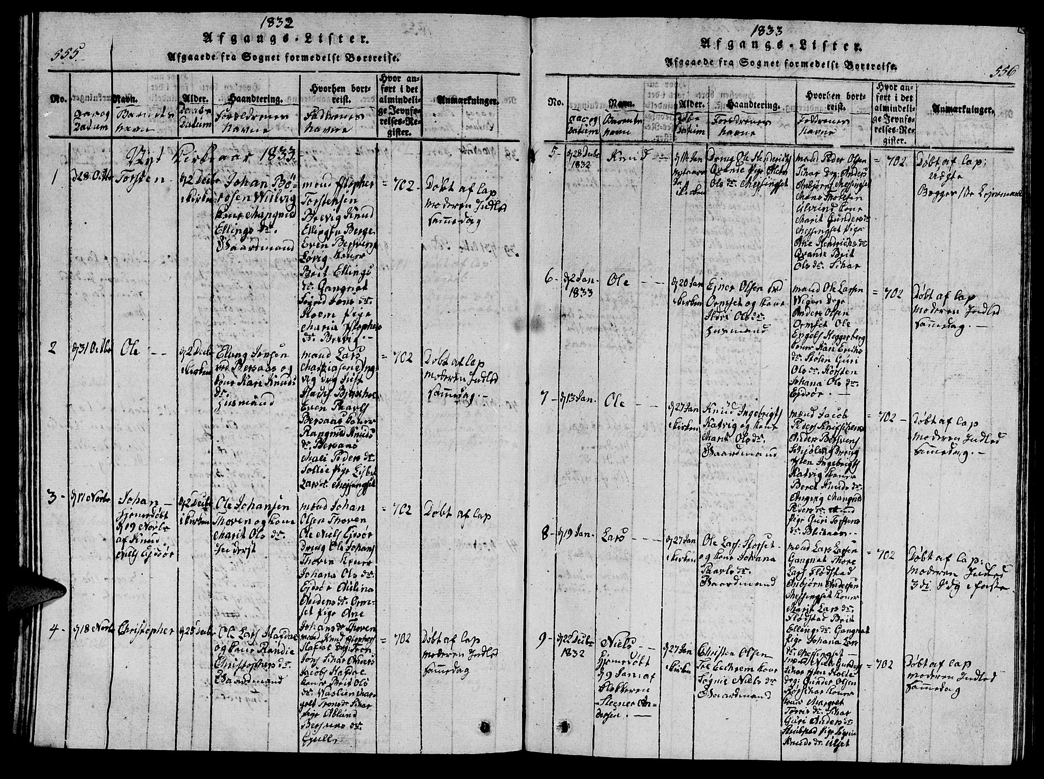 Ministerialprotokoller, klokkerbøker og fødselsregistre - Møre og Romsdal, AV/SAT-A-1454/586/L0990: Parish register (copy) no. 586C01, 1819-1837, p. 555-556