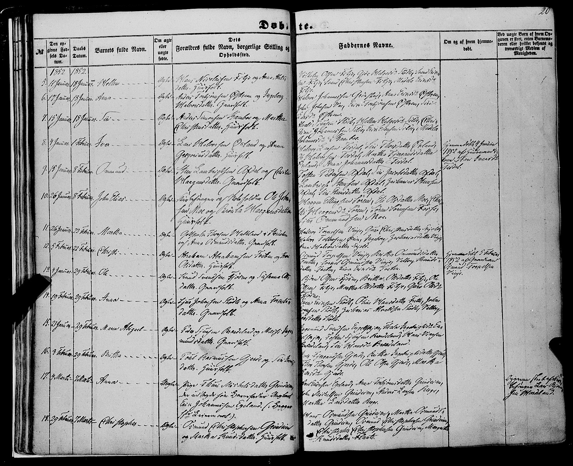 Etne sokneprestembete, SAB/A-75001/H/Haa: Parish register (official) no. A 8, 1848-1862, p. 20