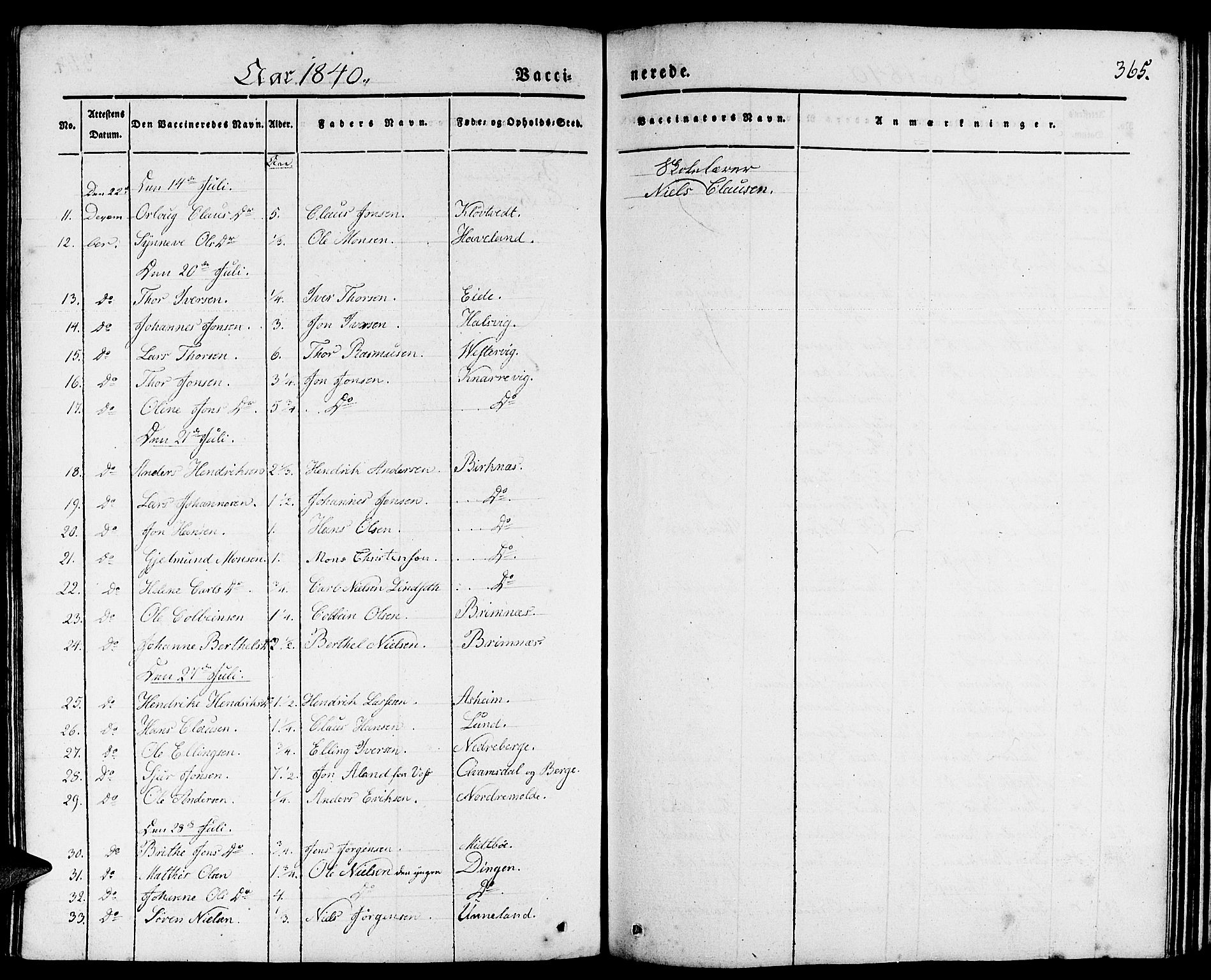 Gulen sokneprestembete, AV/SAB-A-80201/H/Haa/Haaa/L0020: Parish register (official) no. A 20, 1837-1847, p. 365