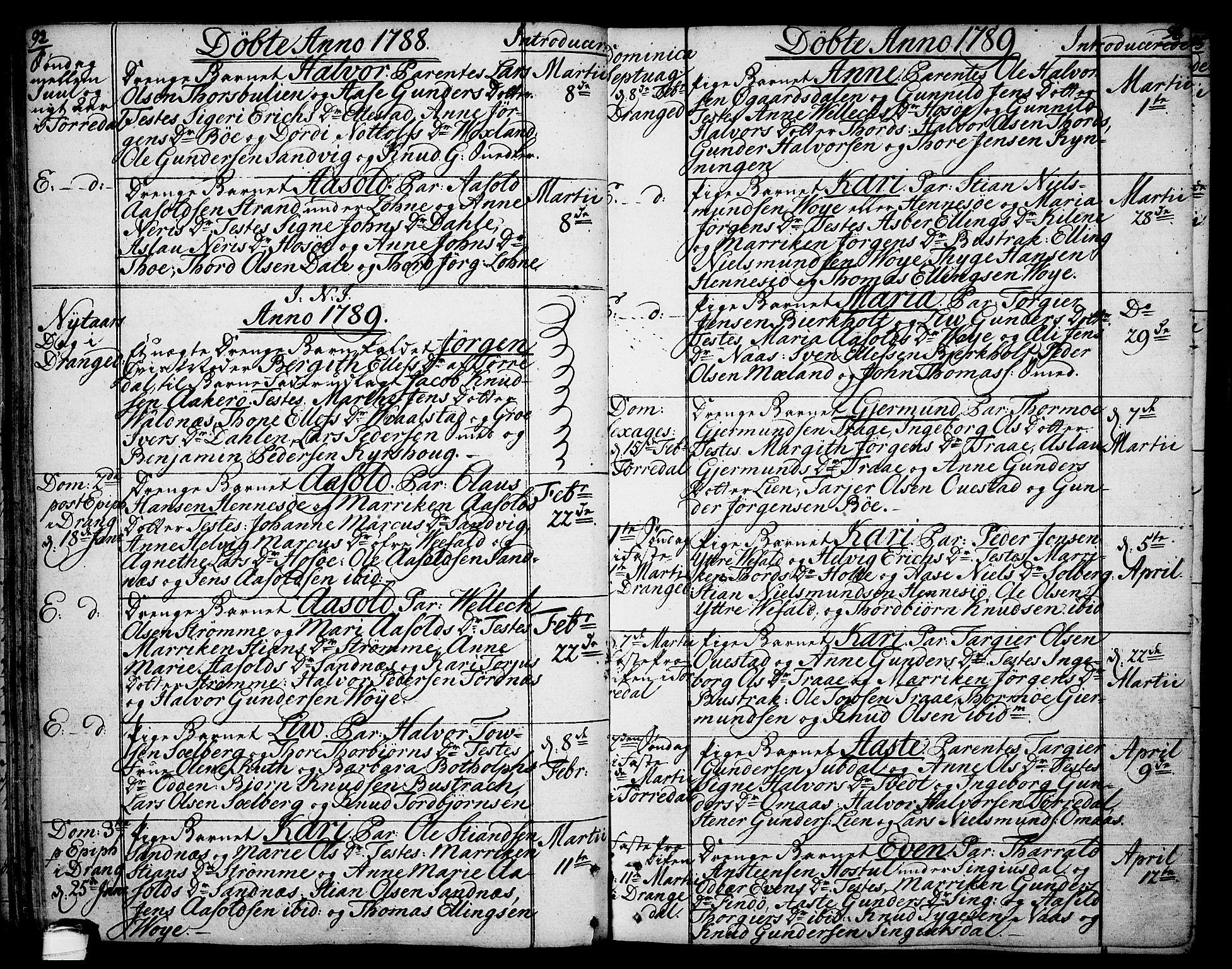 Drangedal kirkebøker, SAKO/A-258/F/Fa/L0003: Parish register (official) no. 3, 1768-1814, p. 92-93