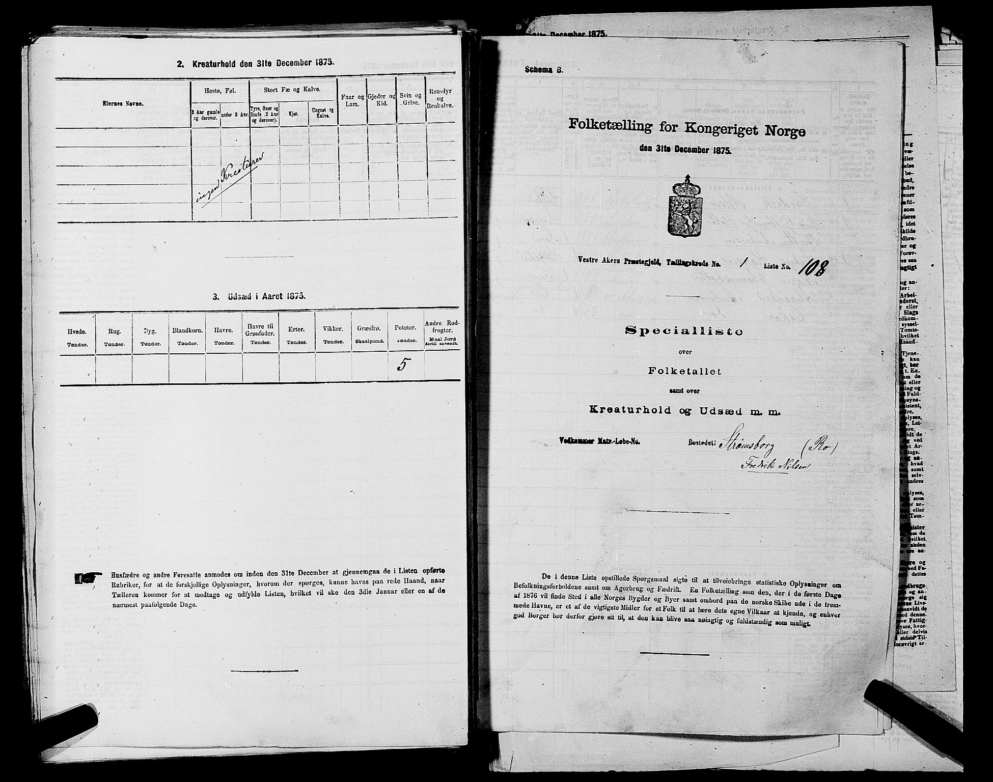 RA, 1875 census for 0218aP Vestre Aker, 1875, p. 499