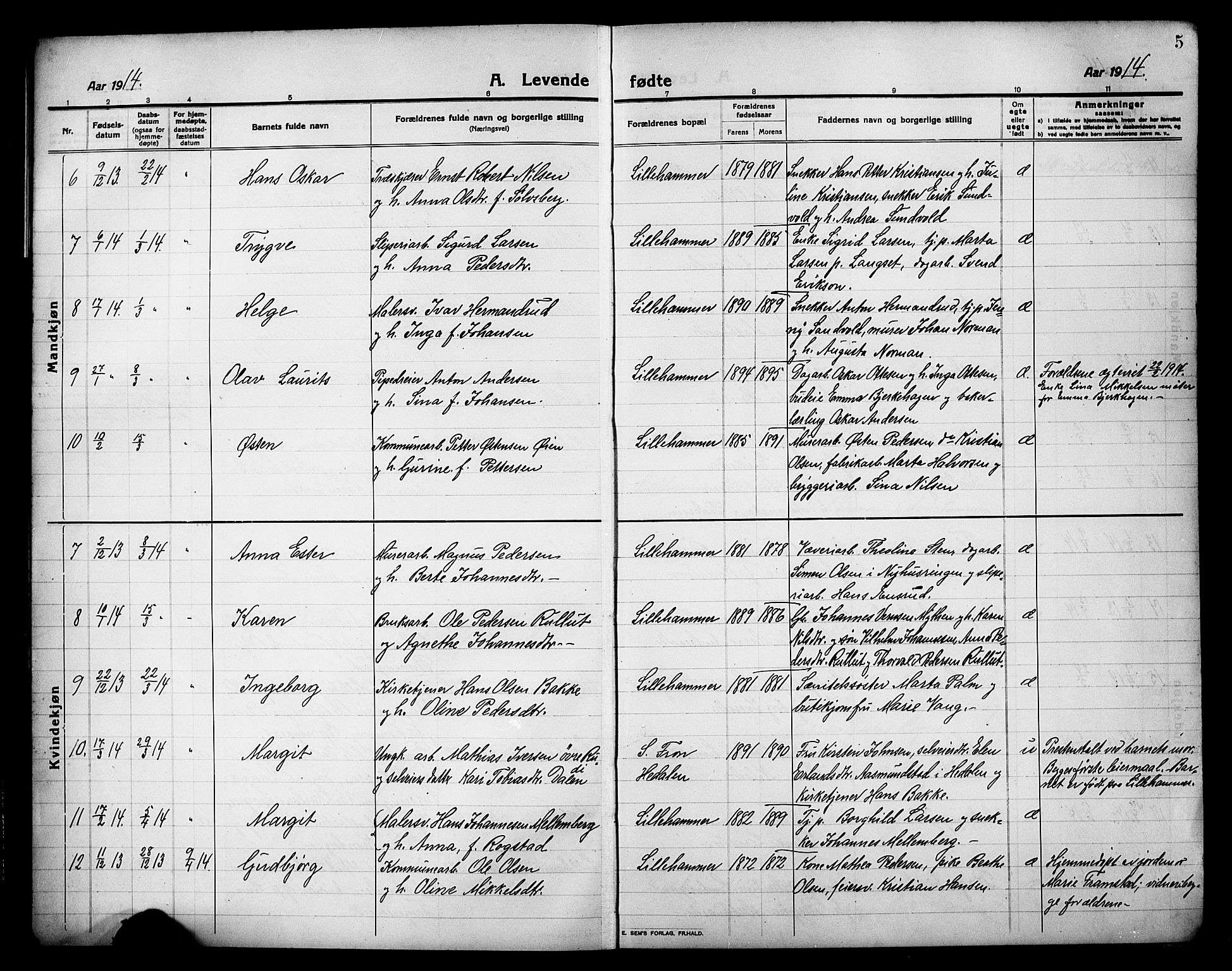 Lillehammer prestekontor, SAH/PREST-088/H/Ha/Hab/L0002: Parish register (copy) no. 2, 1913-1929, p. 5