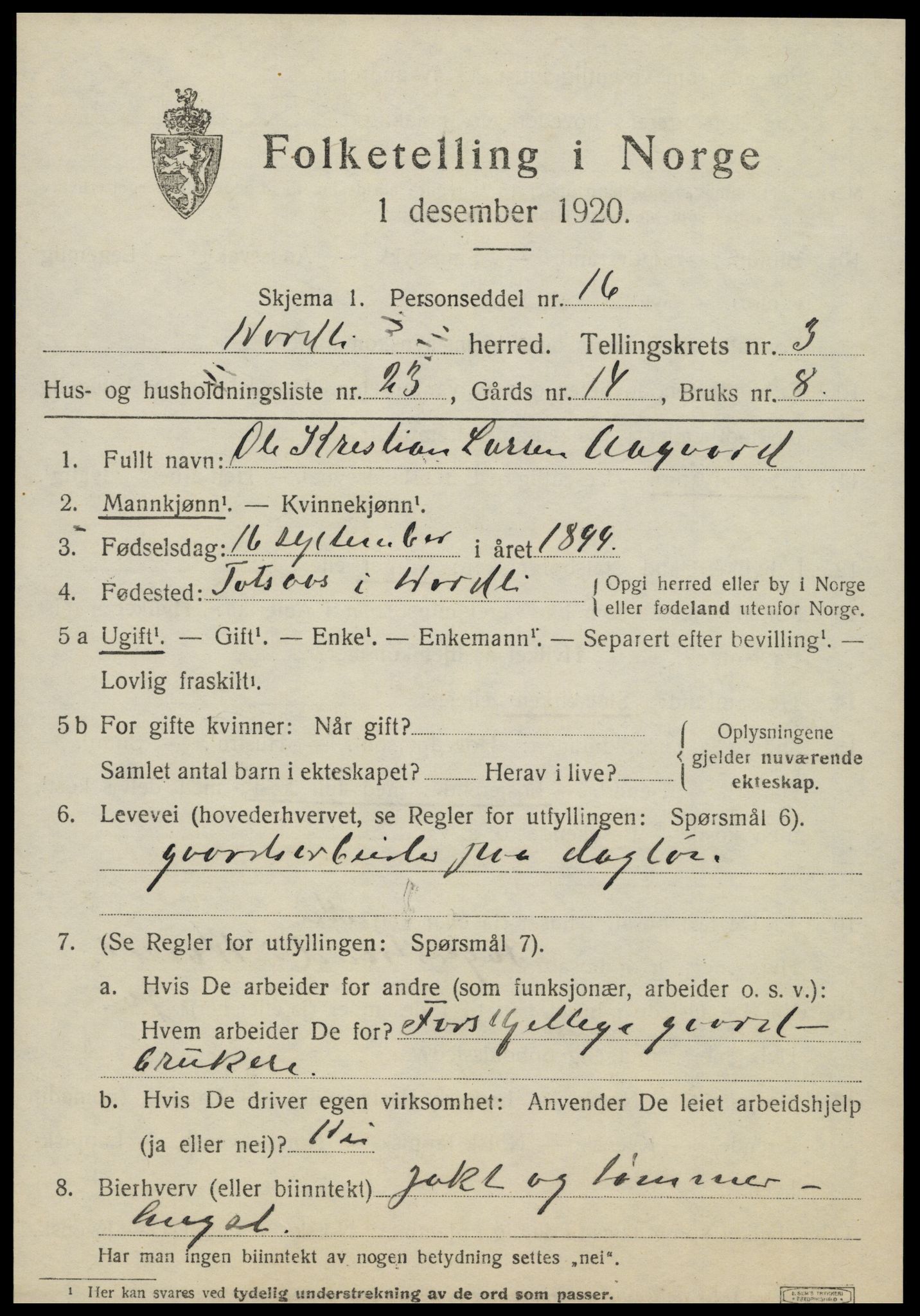 SAT, 1920 census for Nordli, 1920, p. 1653