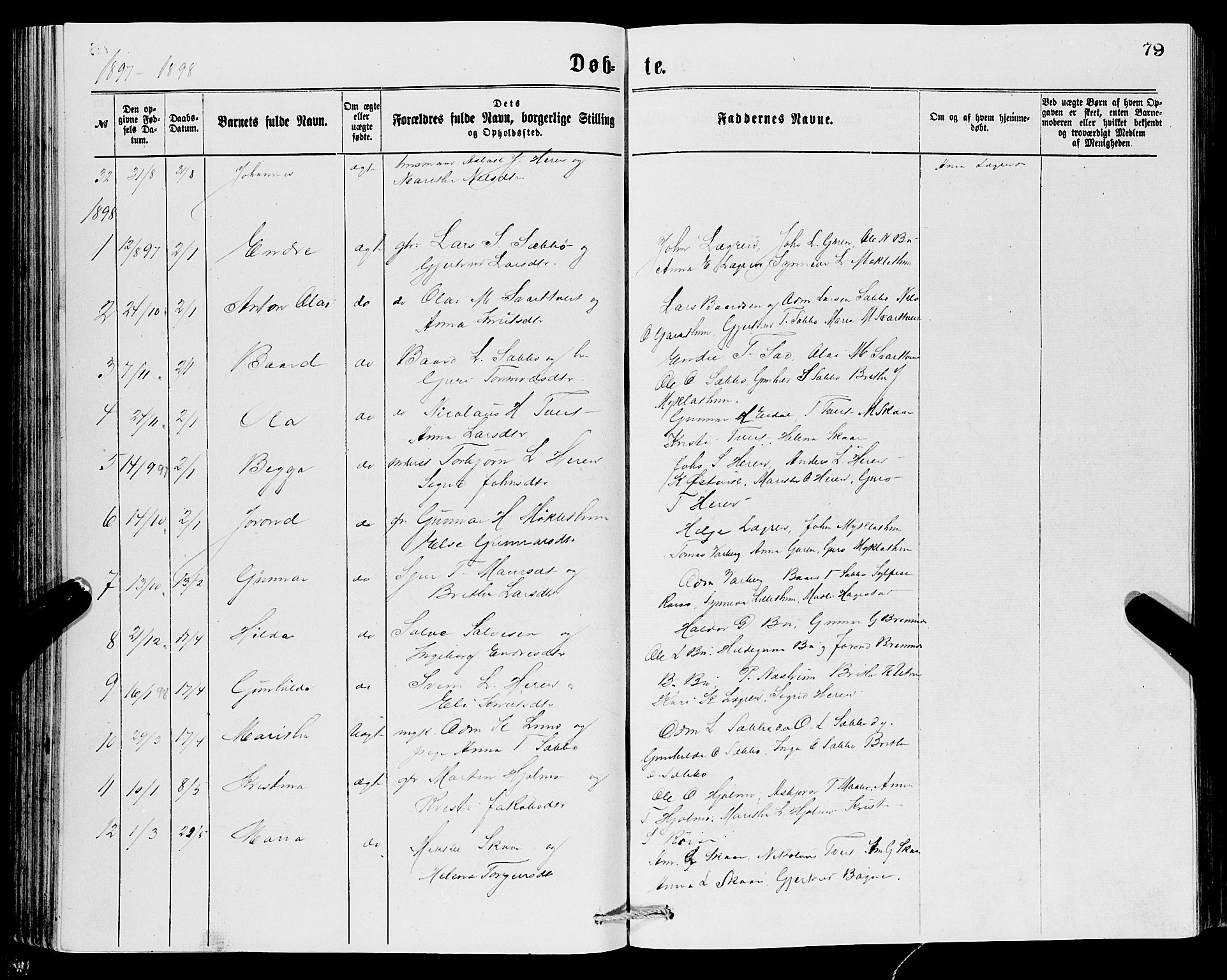 Ullensvang sokneprestembete, SAB/A-78701/H/Hab: Parish register (copy) no. C 2, 1871-1899, p. 79