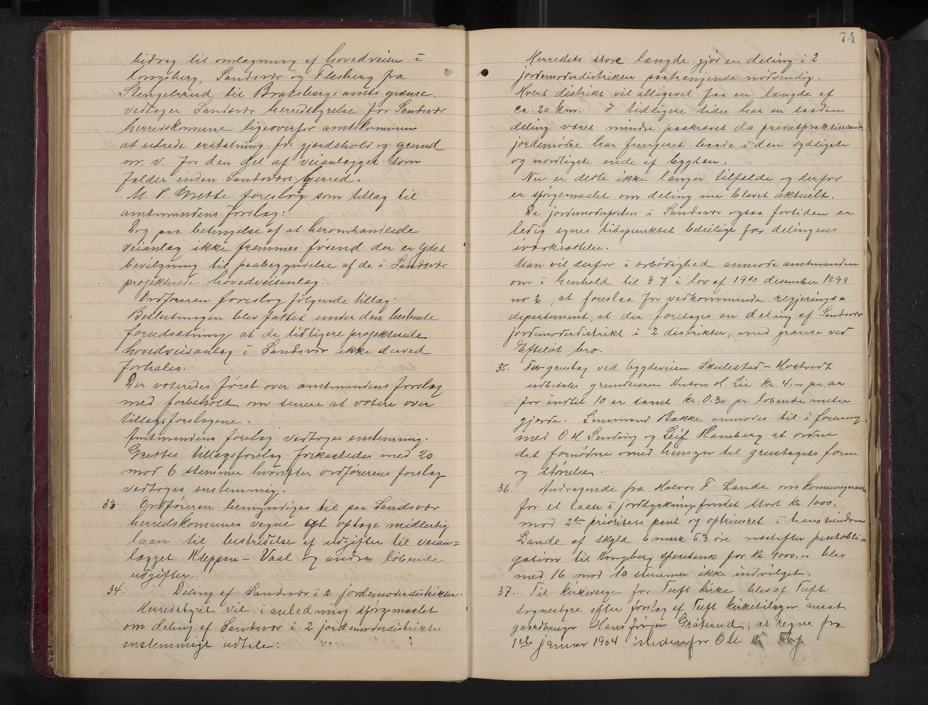 Ytre Sandsvær formannskap og sentraladministrasjon, IKAK/0629021/A/Aa/L0001: Møtebok med register, 1902-1919, p. 74
