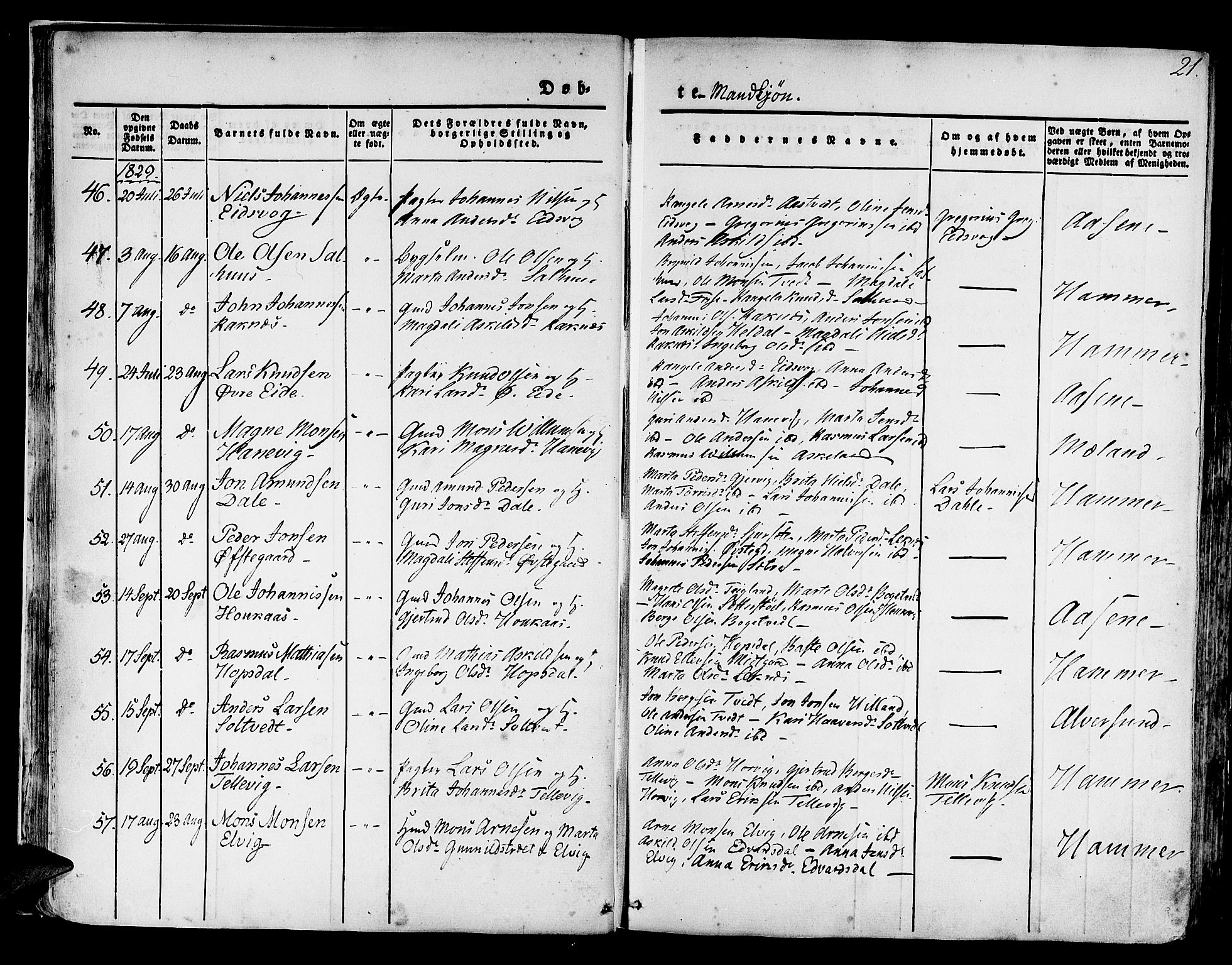 Hamre sokneprestembete, AV/SAB-A-75501/H/Ha/Haa/Haaa/L0011: Parish register (official) no. A 11, 1826-1834, p. 21