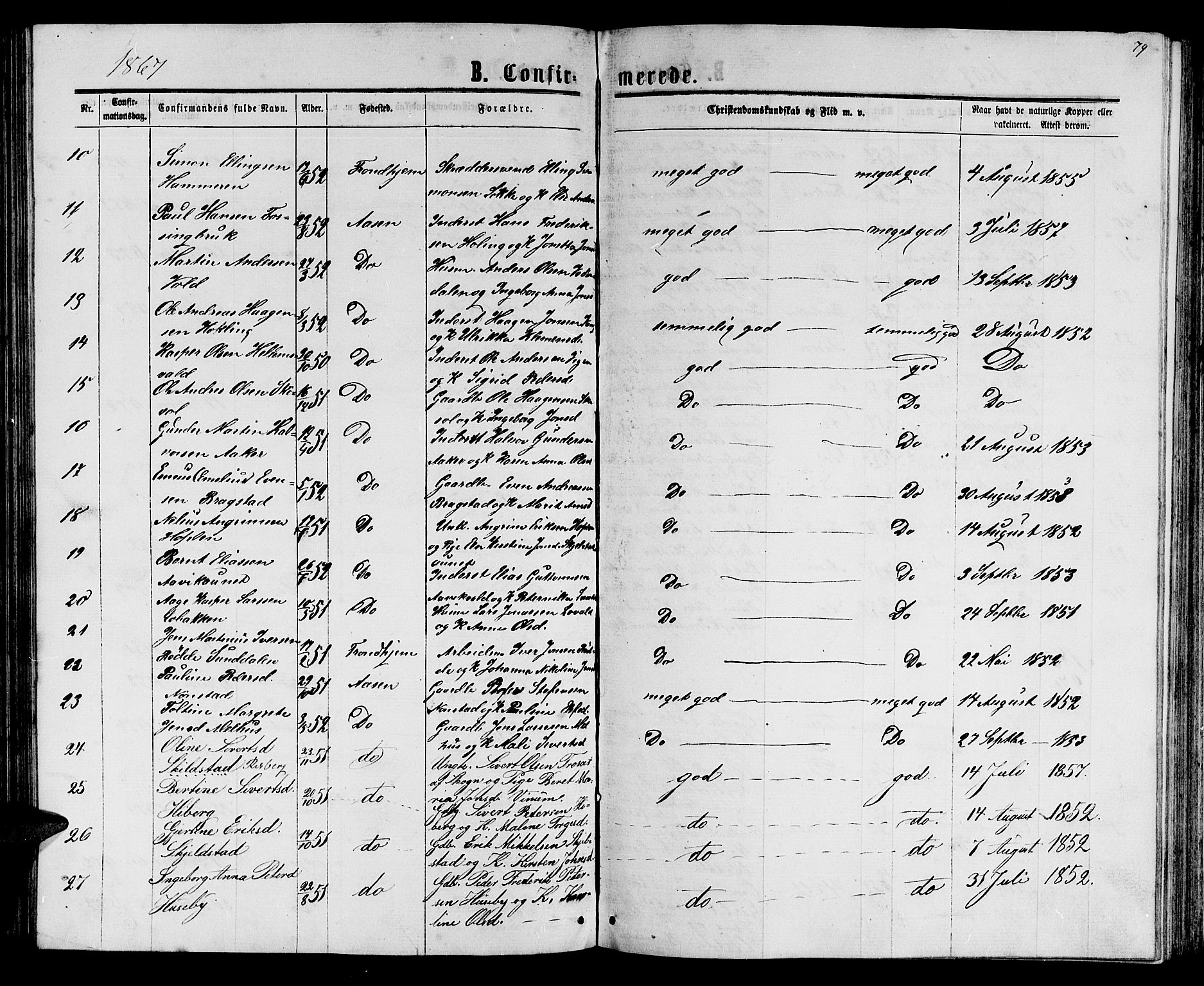 Ministerialprotokoller, klokkerbøker og fødselsregistre - Nord-Trøndelag, SAT/A-1458/714/L0133: Parish register (copy) no. 714C02, 1865-1877, p. 79