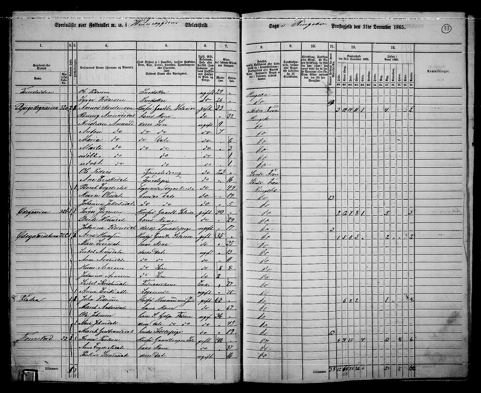 RA, 1865 census for Ringebu, 1865, p. 28