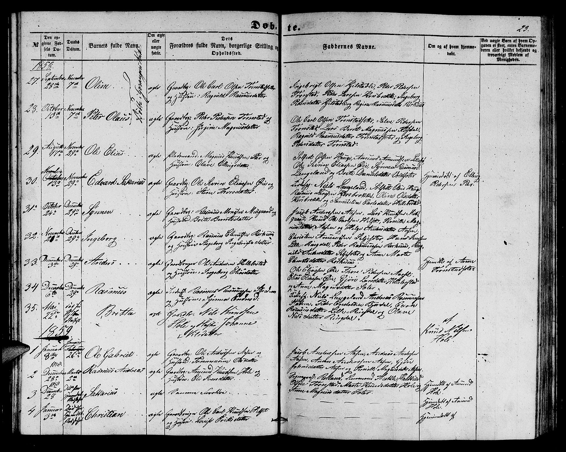 Ministerialprotokoller, klokkerbøker og fødselsregistre - Møre og Romsdal, SAT/A-1454/517/L0228: Parish register (copy) no. 517C01, 1854-1865, p. 23