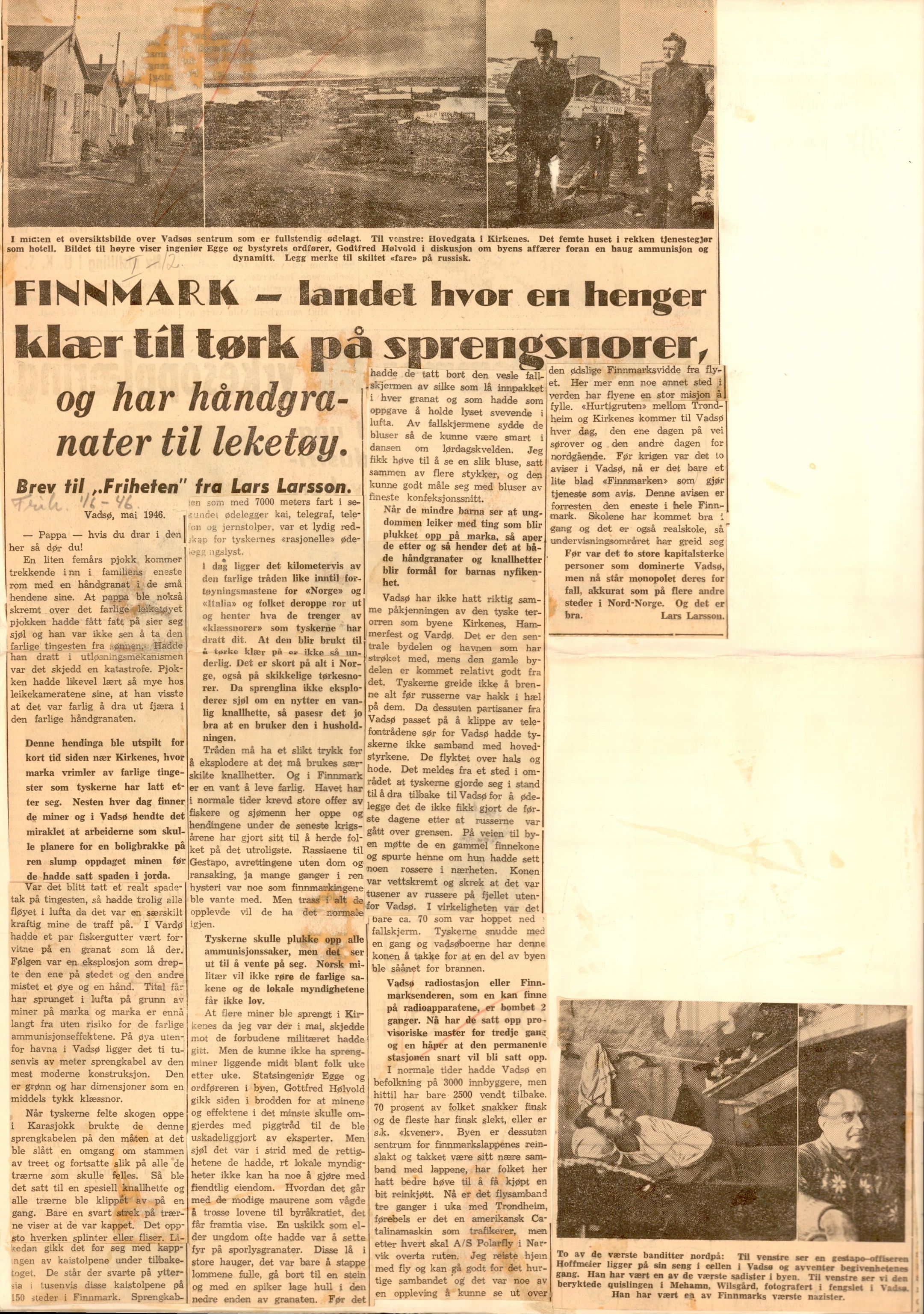 Finnmarkskontorets presse- og opplysningsarkiv , FMFB/A-1198/E/L0003/0012/0008: I Nord-Troms og Finnmark - generelt  / Generelt, 1945-1947