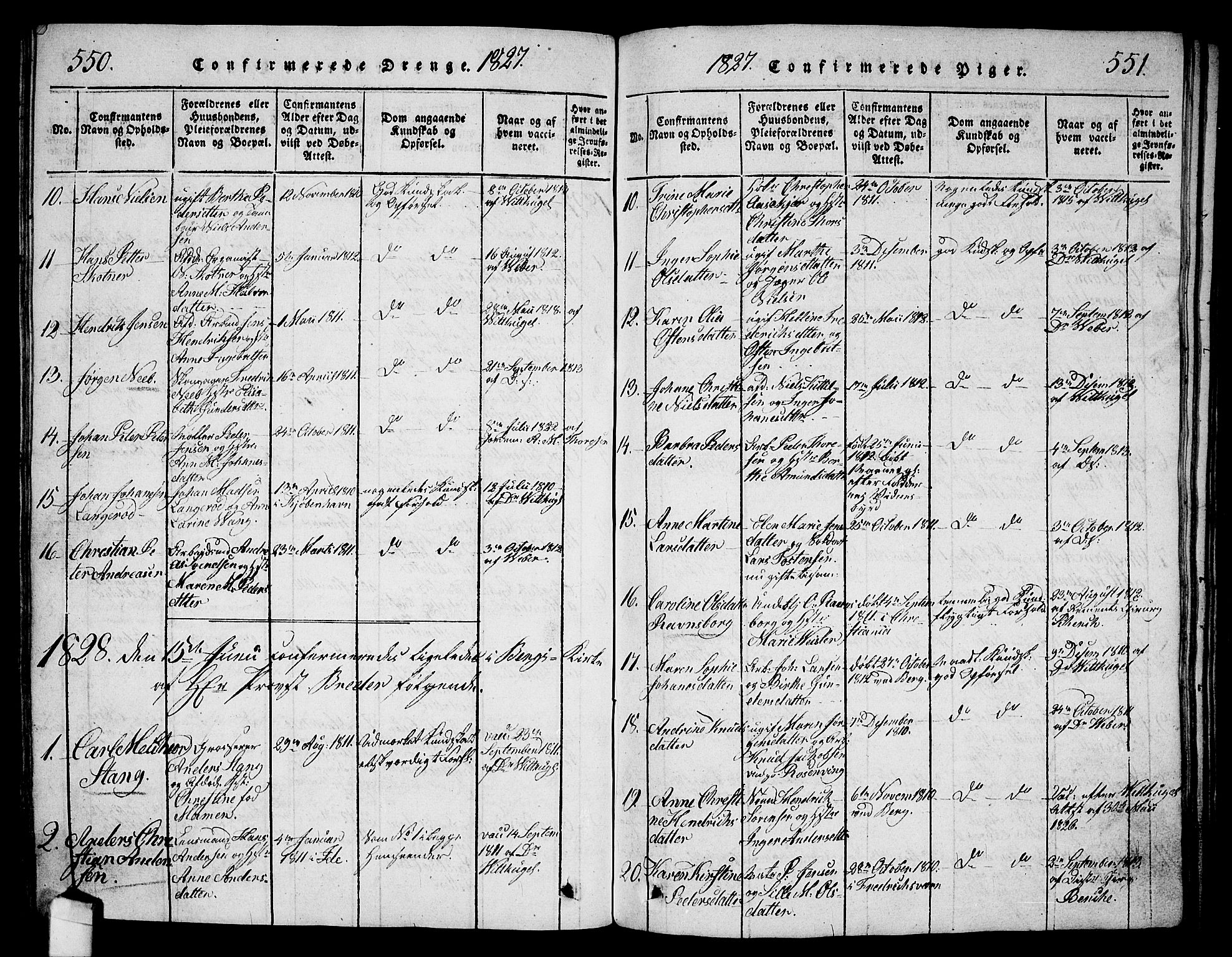 Halden prestekontor Kirkebøker, AV/SAO-A-10909/G/Ga/L0001: Parish register (copy) no. 1, 1815-1833, p. 550-551