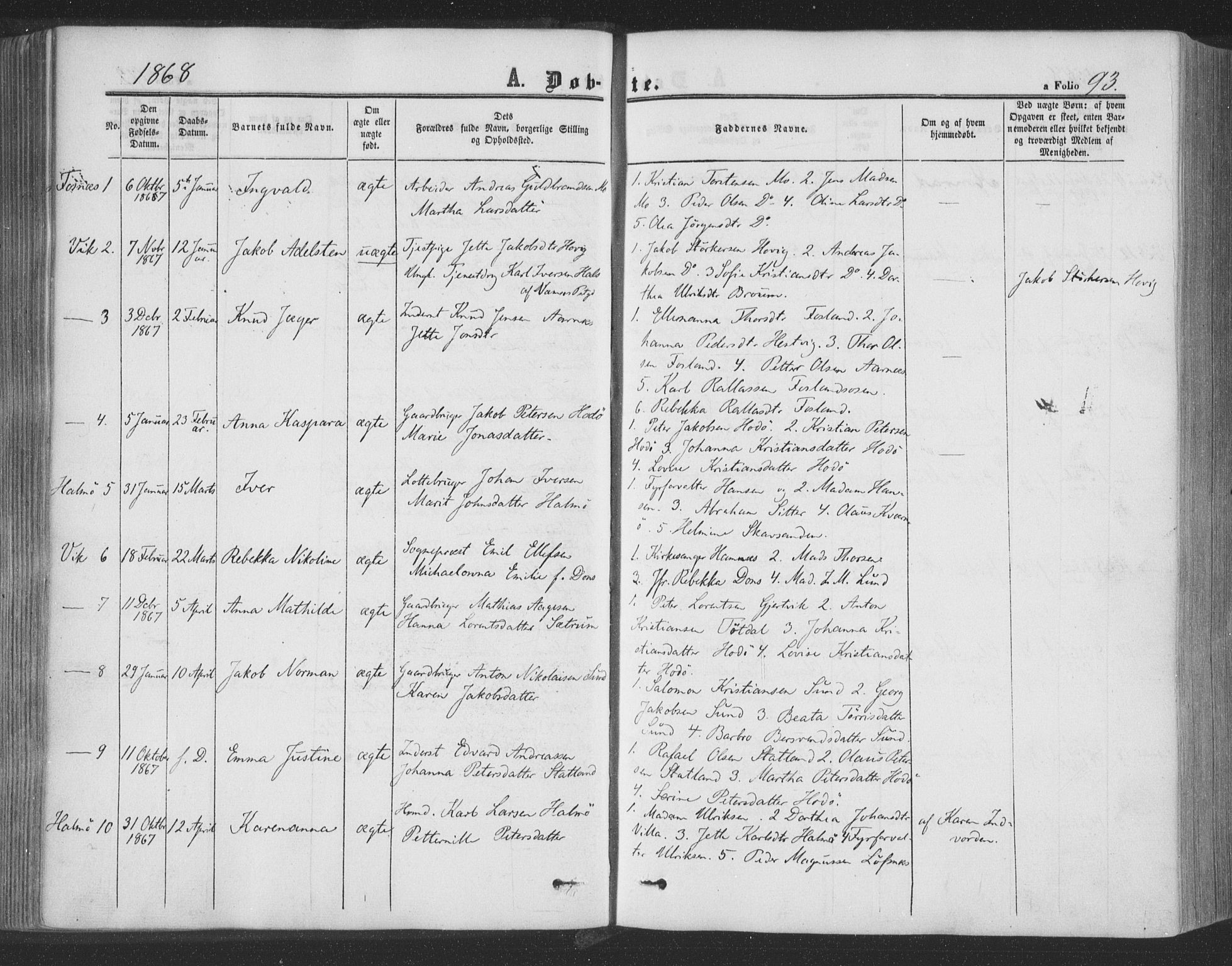 Ministerialprotokoller, klokkerbøker og fødselsregistre - Nord-Trøndelag, SAT/A-1458/773/L0615: Parish register (official) no. 773A06, 1857-1870, p. 93