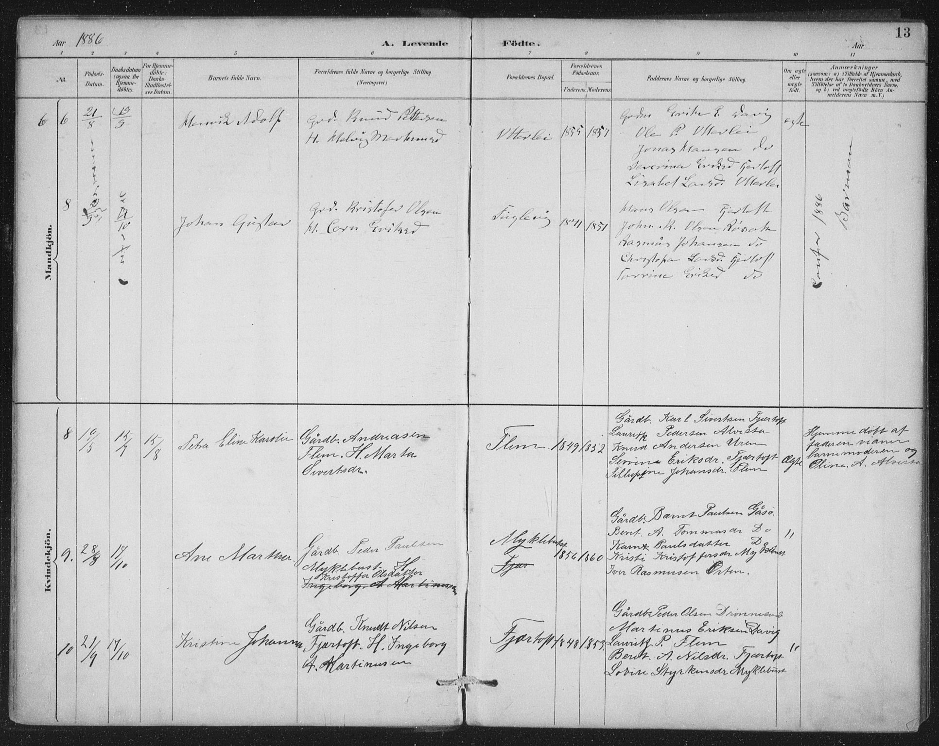 Ministerialprotokoller, klokkerbøker og fødselsregistre - Møre og Romsdal, AV/SAT-A-1454/538/L0522: Parish register (official) no. 538A01, 1884-1913, p. 13