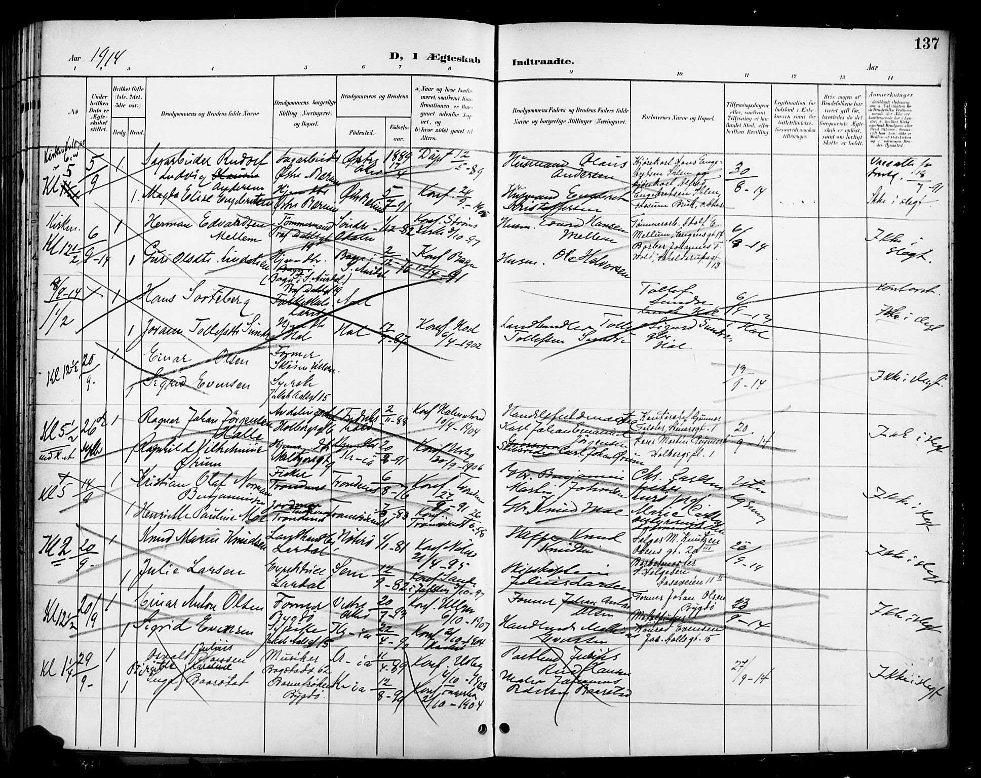Uranienborg prestekontor Kirkebøker, SAO/A-10877/H/Ha/L0004: Banns register no. I 4, 1901-1915, p. 137