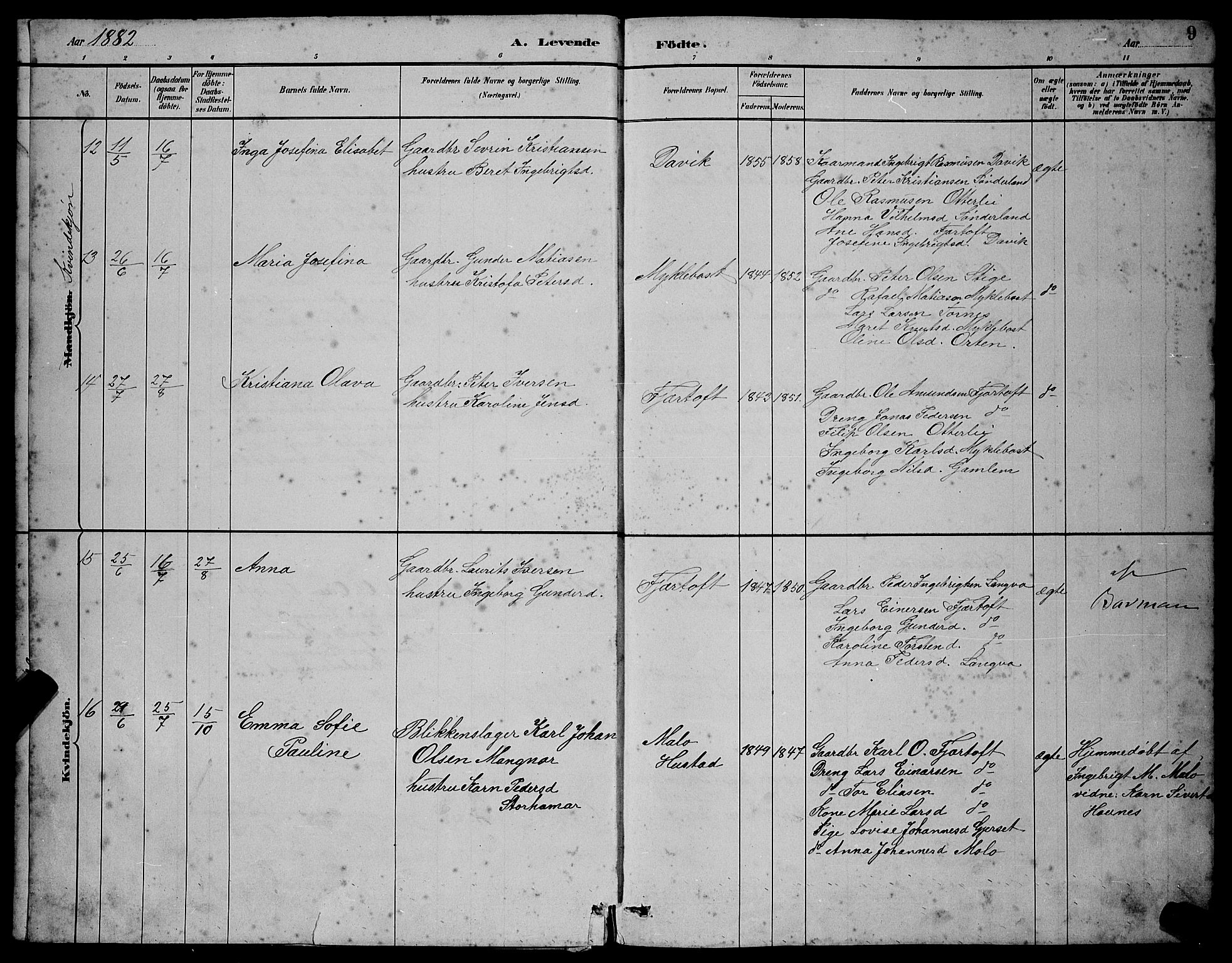 Ministerialprotokoller, klokkerbøker og fødselsregistre - Møre og Romsdal, AV/SAT-A-1454/538/L0523: Parish register (copy) no. 538C01, 1881-1900, p. 9