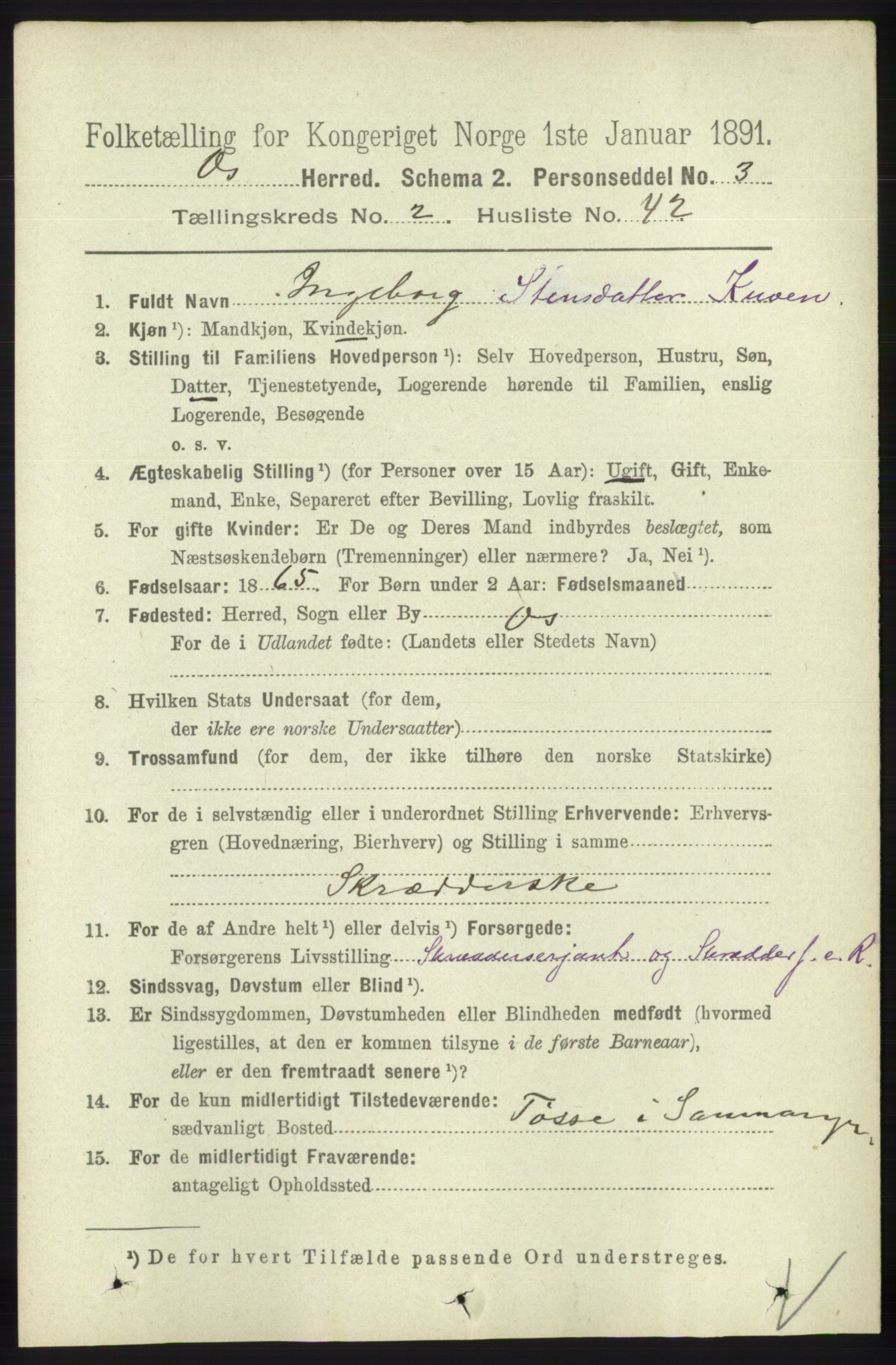 RA, 1891 census for 1243 Os, 1891, p. 672